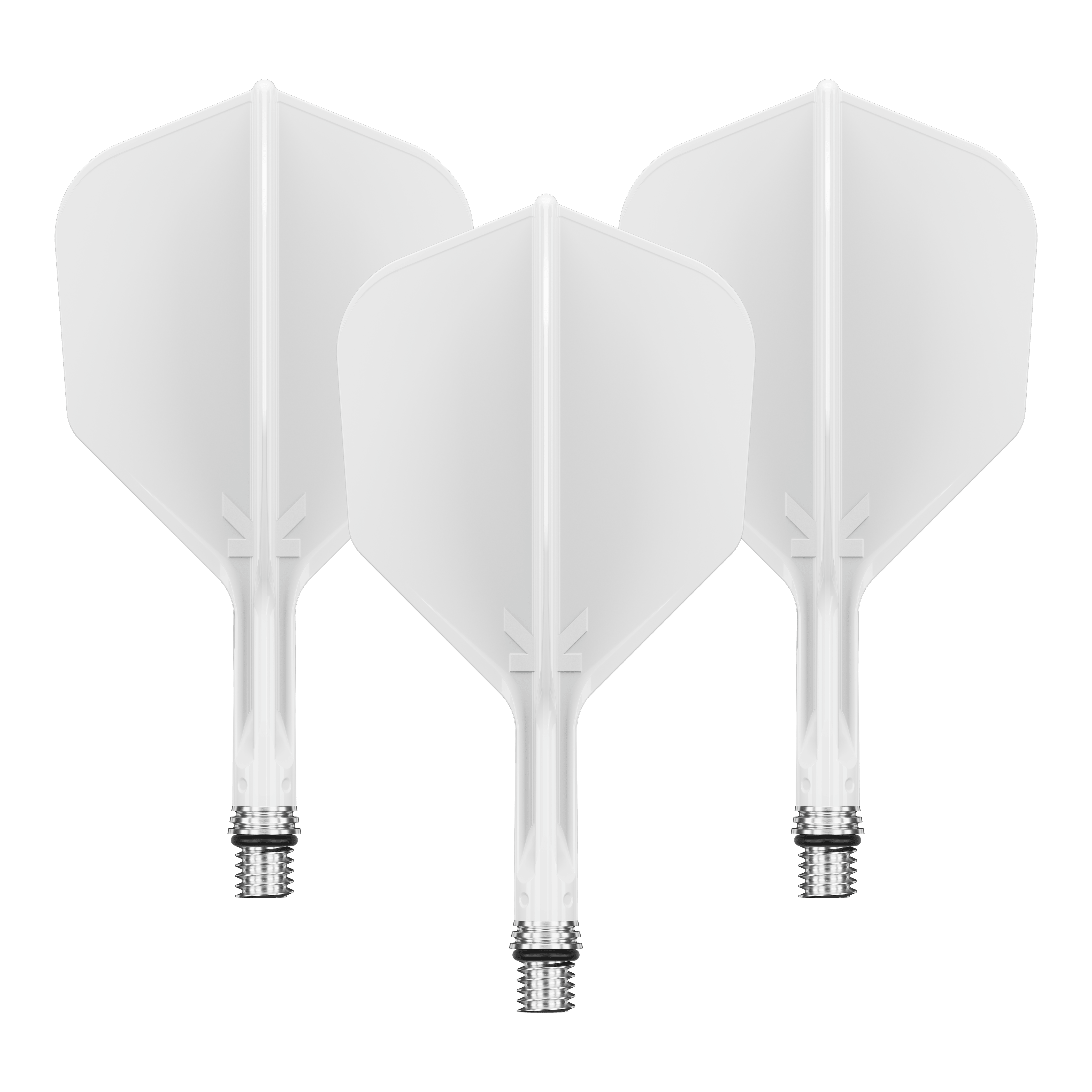 Target K-Shift No6 Flights - Weiß Zu sehen ist ein Flight-Set namens 410540_Target_KShift_No6_Flights_Wei_19mm_1Set. Mehrere weiße Flights sind gemeinsam präsentiert.