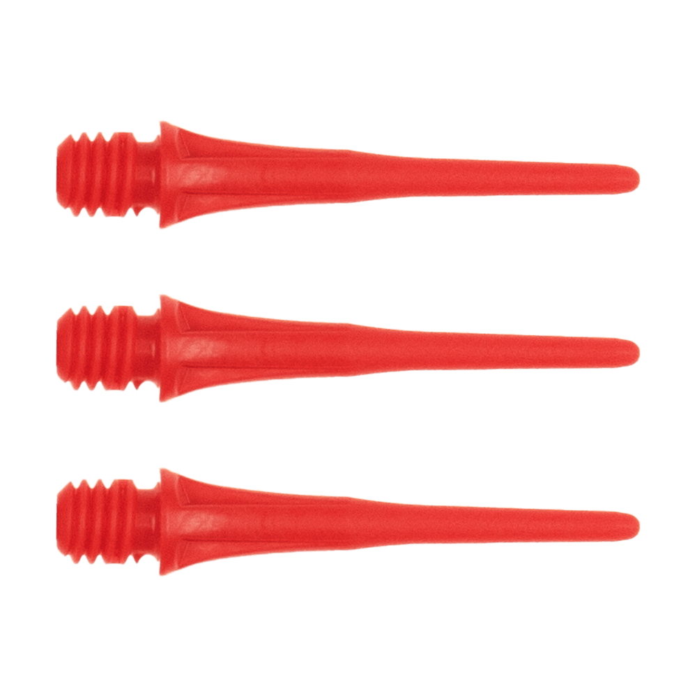 X9050_Cosmo_Fit_Point_Plus_2BA_Spitzen_Rot_19cGwGLOTebEil Das Bild zeigt drei rote Kunststoff-Spitzen mit Gewinde. Sie sind nebeneinander in einer Reihe angeordnet.