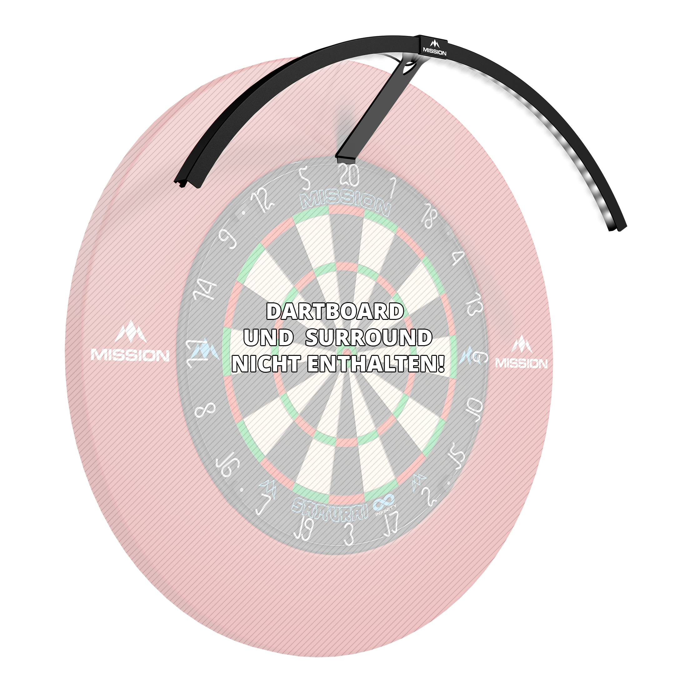 Mission Torus 120 LED Beleuchtungssystem in Schwarz ist auf diesem Bild dargestellt. Es sorgt für optimale Lichtverhältnisse am Dartboard.