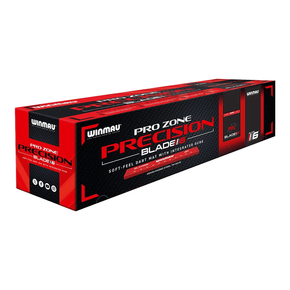 Winmau Pro Zone Precision Blade 6 Soft Dartmatte Abgebildet ist die Winmau Pro Zone Precision Blade 6 Soft Dartmatte. Die Matte eignet sich ideal für Softdarts und präzises Spielen.
