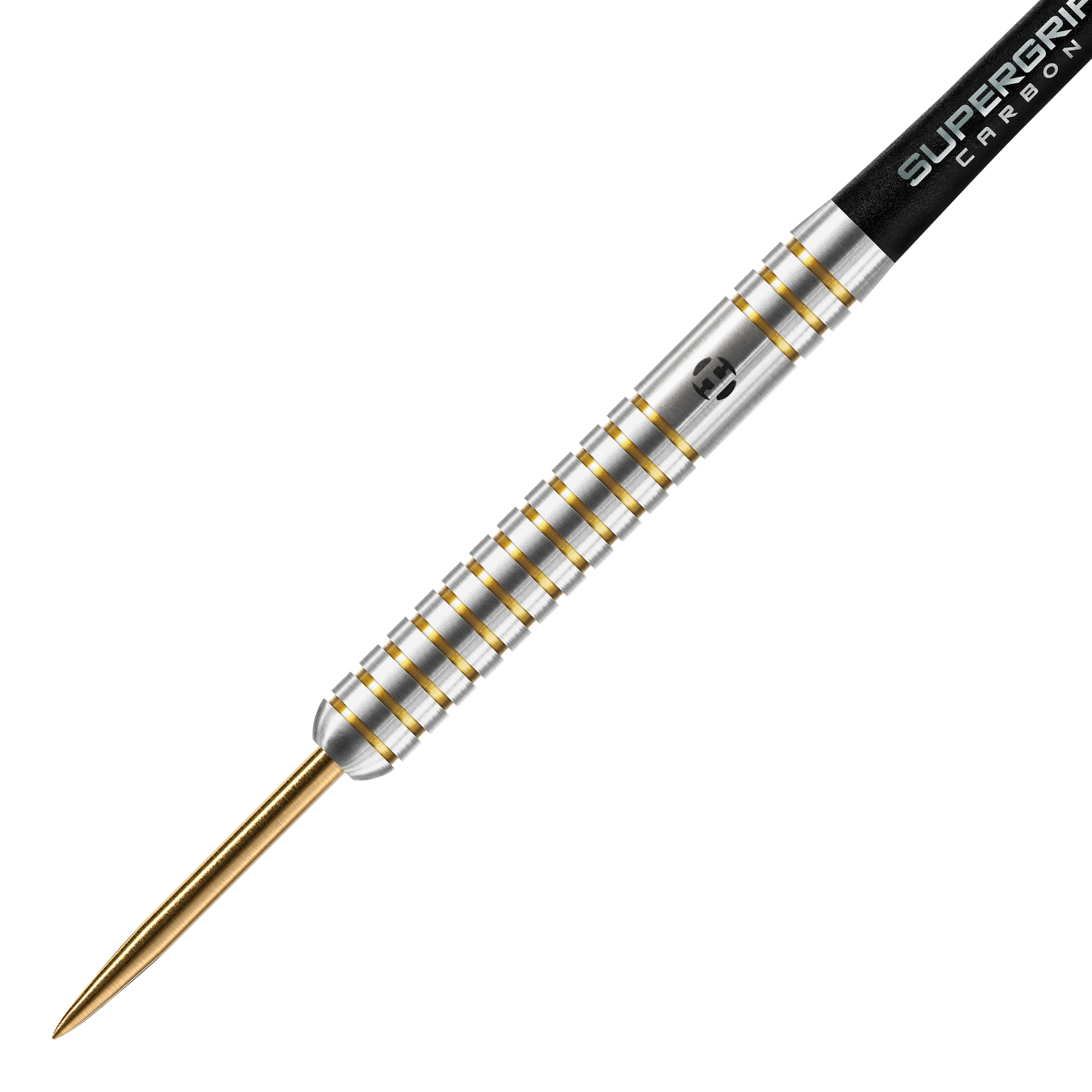 Harrows Anniversary Edition The Original Steeldarts Das Bild zeigt einen Harrows Anniversary Edition The Original Steeldart. Der Dartpfeil hat ein silbernes Barrel mit goldenen Rillen und einer goldenen Spitze.