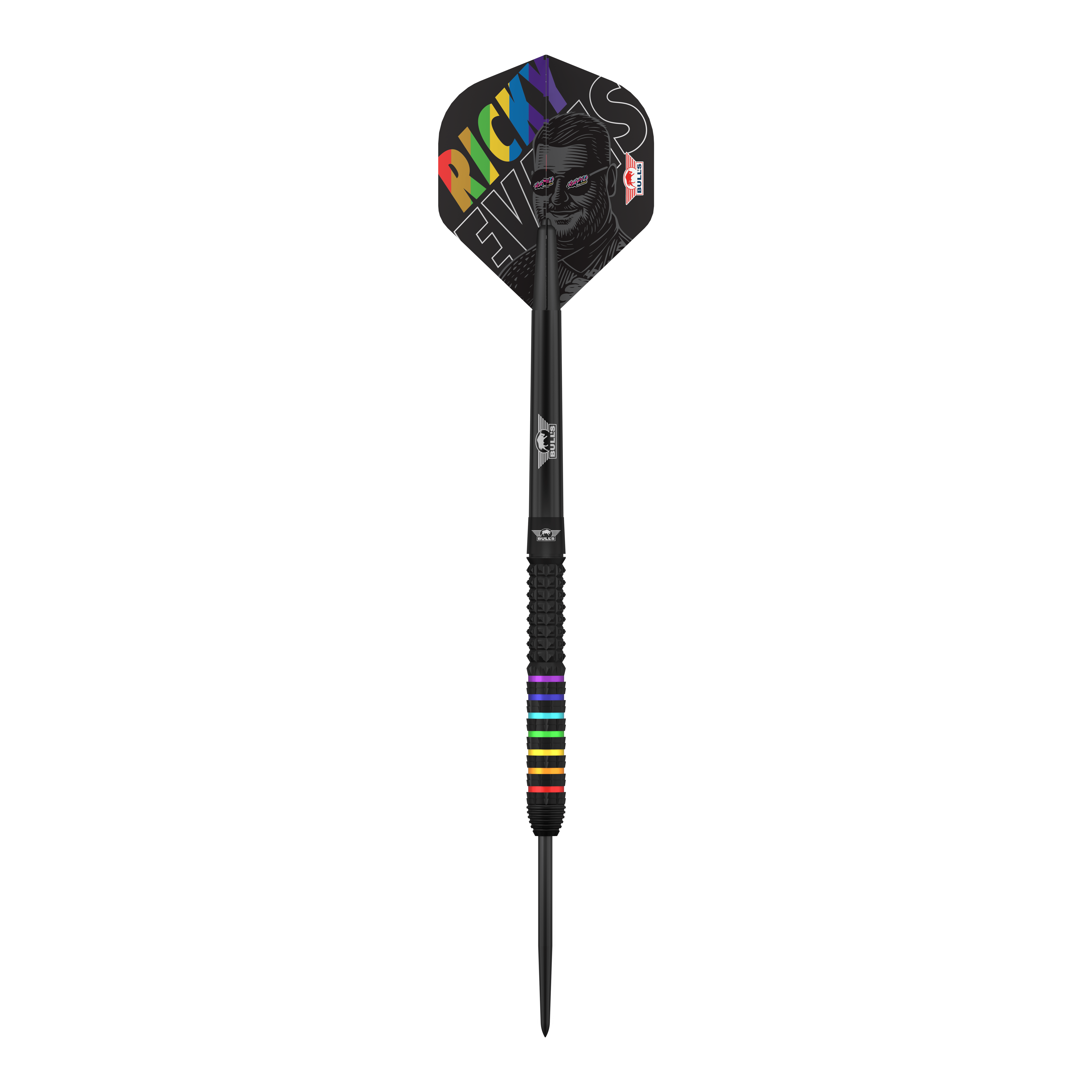 Bulls NL Ricky Evans Rapid 95 Steeldarts Zu sehen ist das Produkt Bulls NL Ricky Evans Rapid 95 Steeldarts - 23g. Die Aufnahme fokussiert auf die Optik des Dartpfeils.