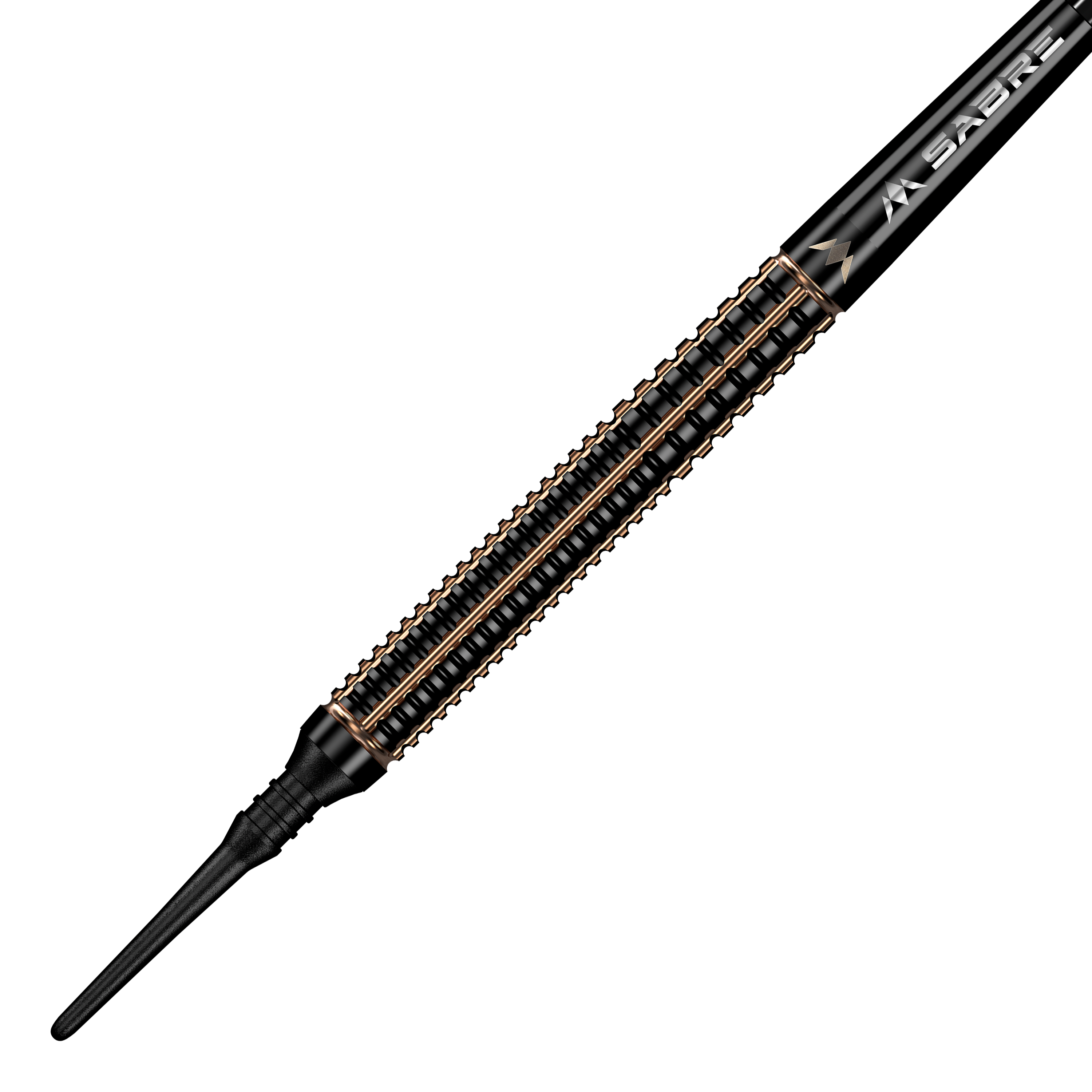 Mission Scorpion Softdarts - 19g Das Bild zeigt einen Mission Scorpion Softdart mit einem Gewicht von 19 Gramm. Der Dart hat ein elegantes, schwarzes Design mit goldfarbenen Akzenten.