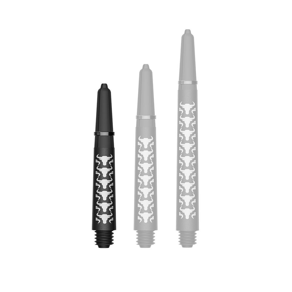 Bulls NL Capo Carbon Shafts - Weiß Das Bild zeigt einen kurzen weißen Carbon Shaft für Darts. Der Schaft ist etwa 34 mm lang und aus Kohlefaser.