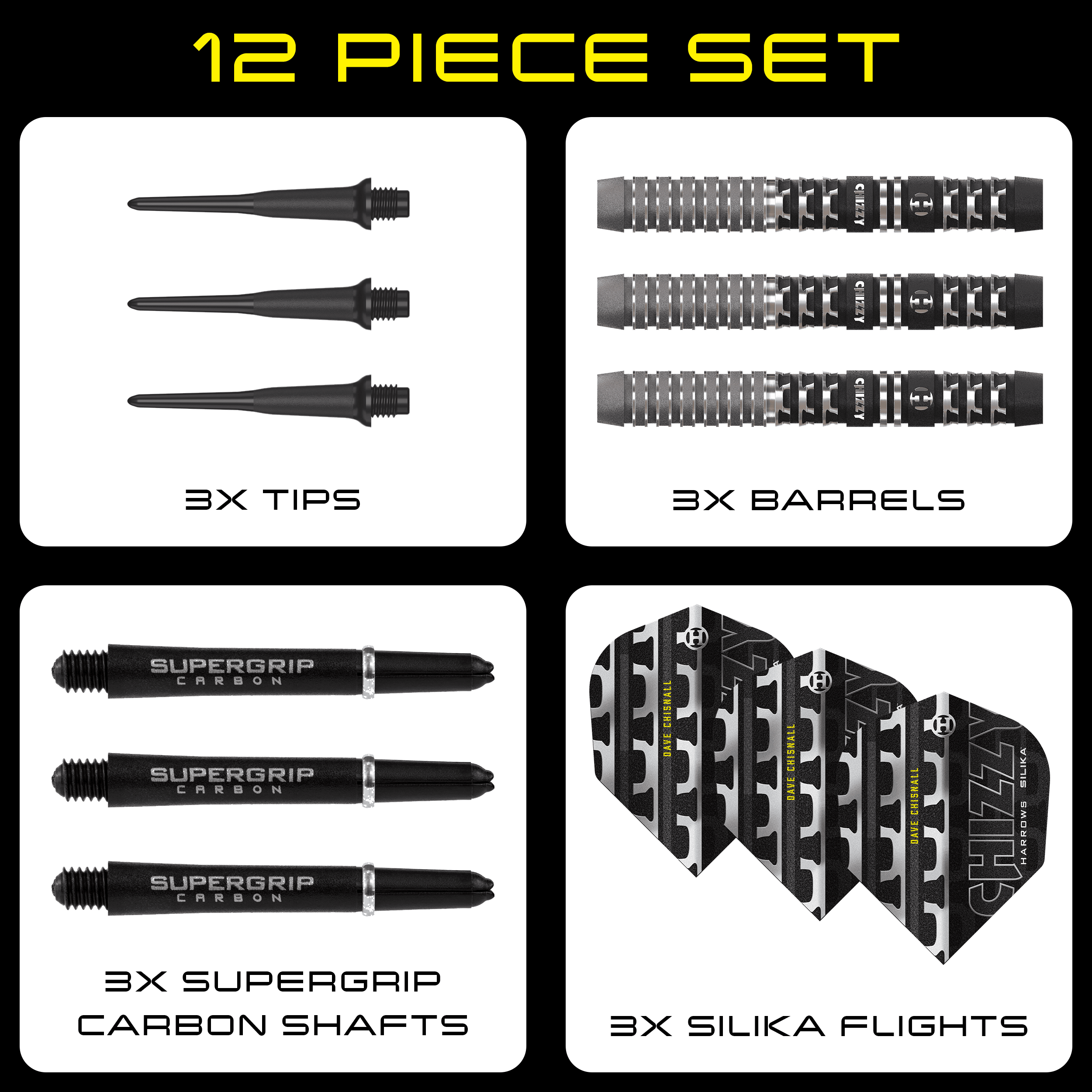 Harrows Dave Chisnall Chizzy Series 4 Softdarts Zu sehen sind die Harrows Dave Chisnall Chizzy Series 4 Softdarts. Diese Softdarts bieten eine ausgezeichnete Qualität für Dartliebhaber.