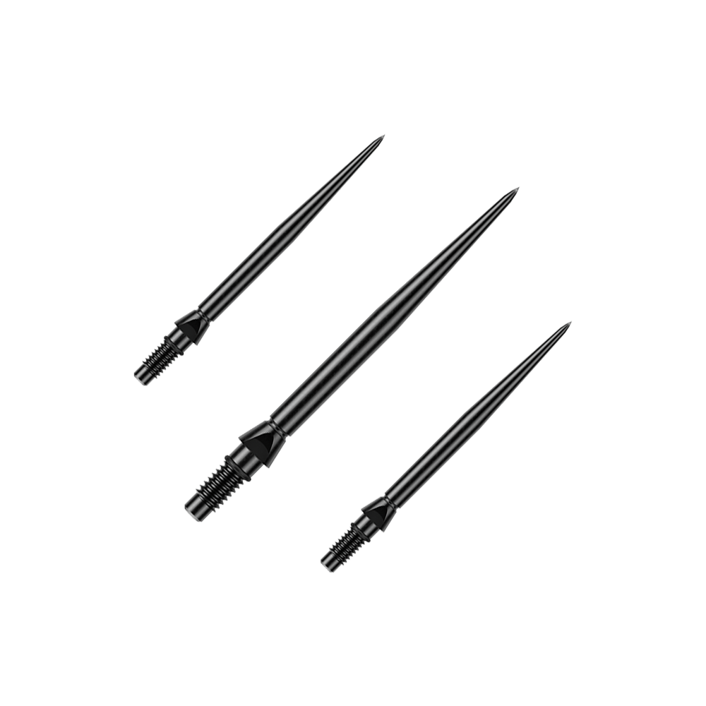 Winmau Switch Point Smooth Steeldartspitzen - Black Auf dem Bild ist ein Set schwarzer glatter Steeldartspitzen von Winmau zu sehen. Die Spitzen sind 26mm lang.