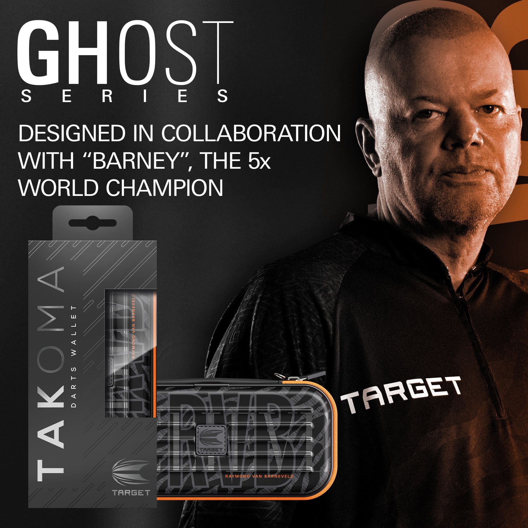 Takoma Ghost Series Raymond Van Barneveld Dartcase Zu sehen ist das Takoma Ghost Series Raymond Van Barneveld Dartcase. Es ist ein stabiles Etui für Darts, inspiriert von Raymond Van Barneveld.