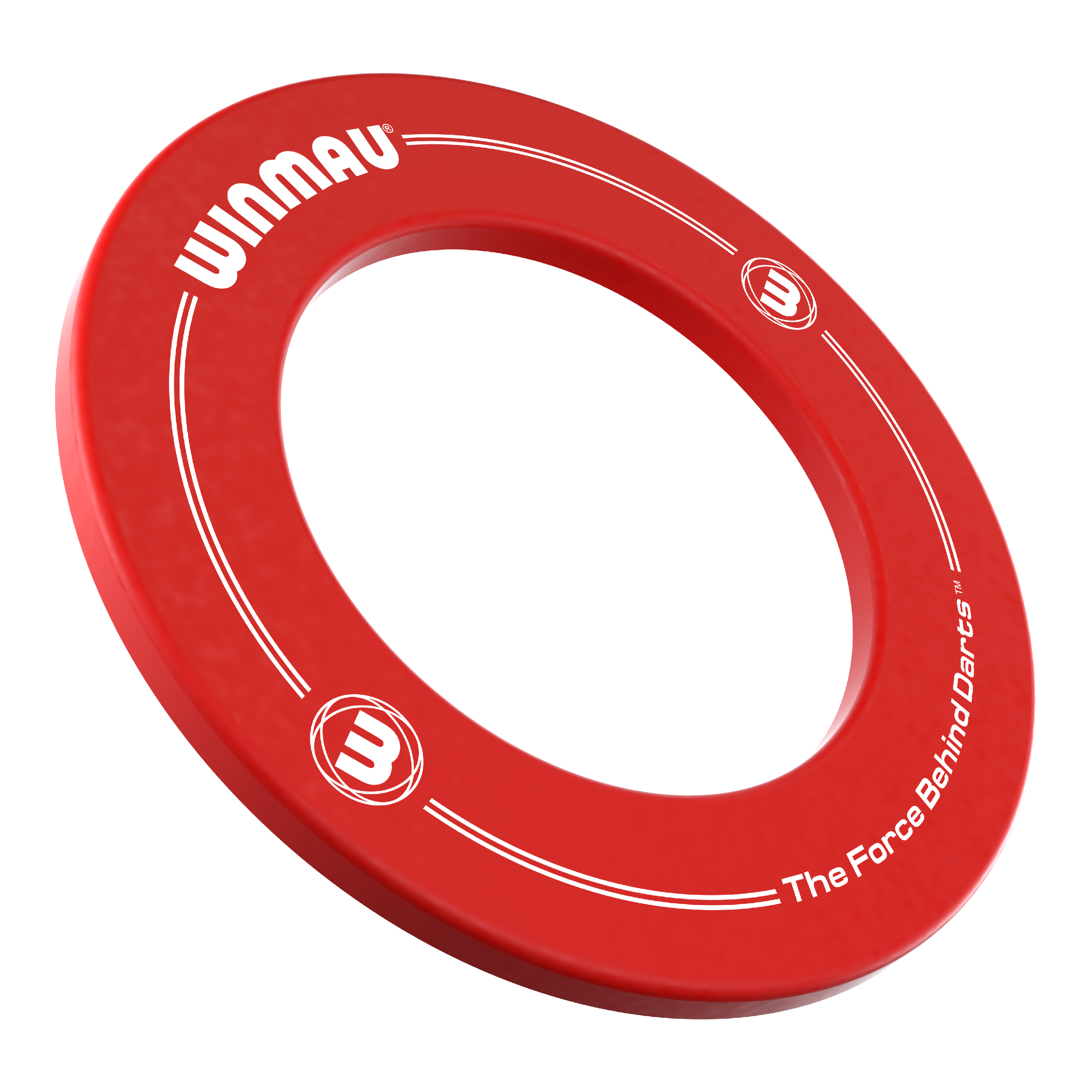 Winmau Dartboard Surround Dies ist ein roter Dartboard-Surround der Marke Winmau. Auf dem Rand steht der Schriftzug „The Force Behind Darts“.
