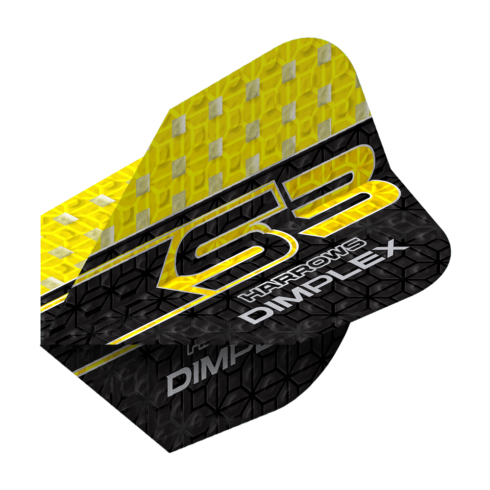 Harrows Dimplex S3 Flights - Gelb Das Bild zeigt einen Harrows Dimplex S3 Flight in Gelb und Schwarz. Auf dem Flight steht "S3 HARROWS DIMPLEX" in auffälliger Schrift.