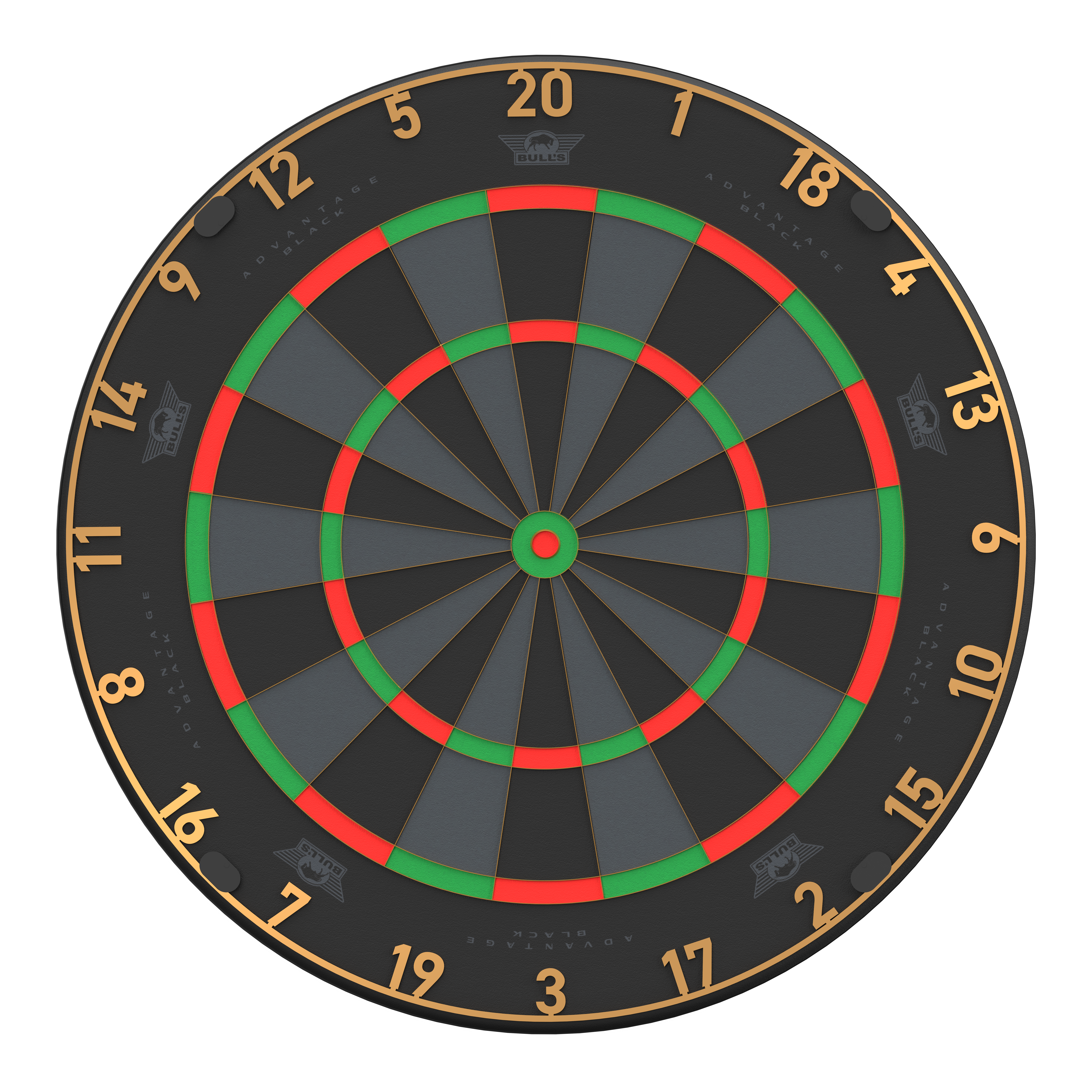 Bulls NL Advantage Black-Edition Steeldartboard Das Bild zeigt ein BullsNL Advantage Black Edition Steeldartboard. Es handelt sich um ein Produktbild des Dartboards.