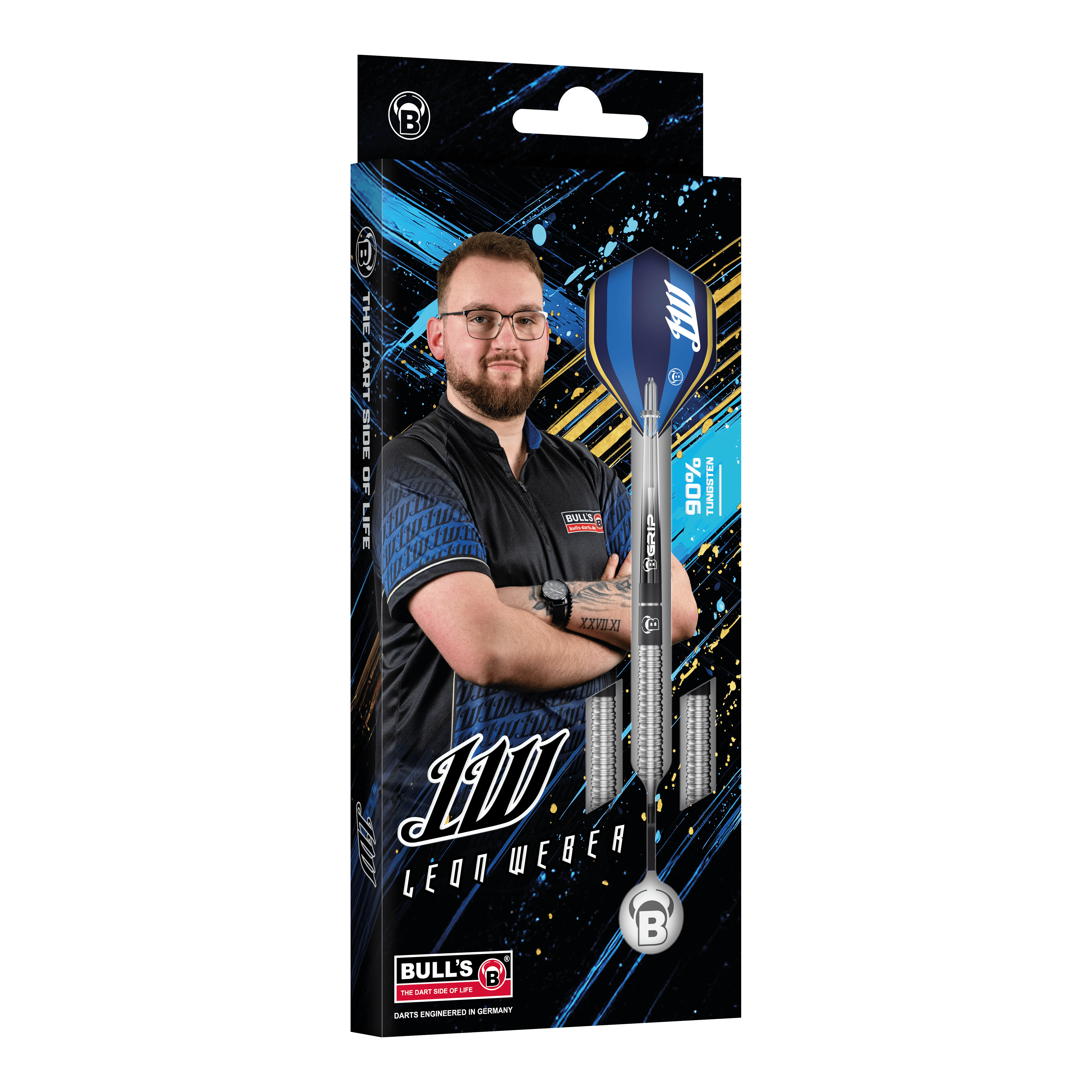 Bulls Leon Weber Softdarts - 22g Das Bild zeigt Bulls Leon Weber Softdarts mit 22 Gramm Gewicht. Die Darts sind speziell für Softdart-Spiele entwickelt.
