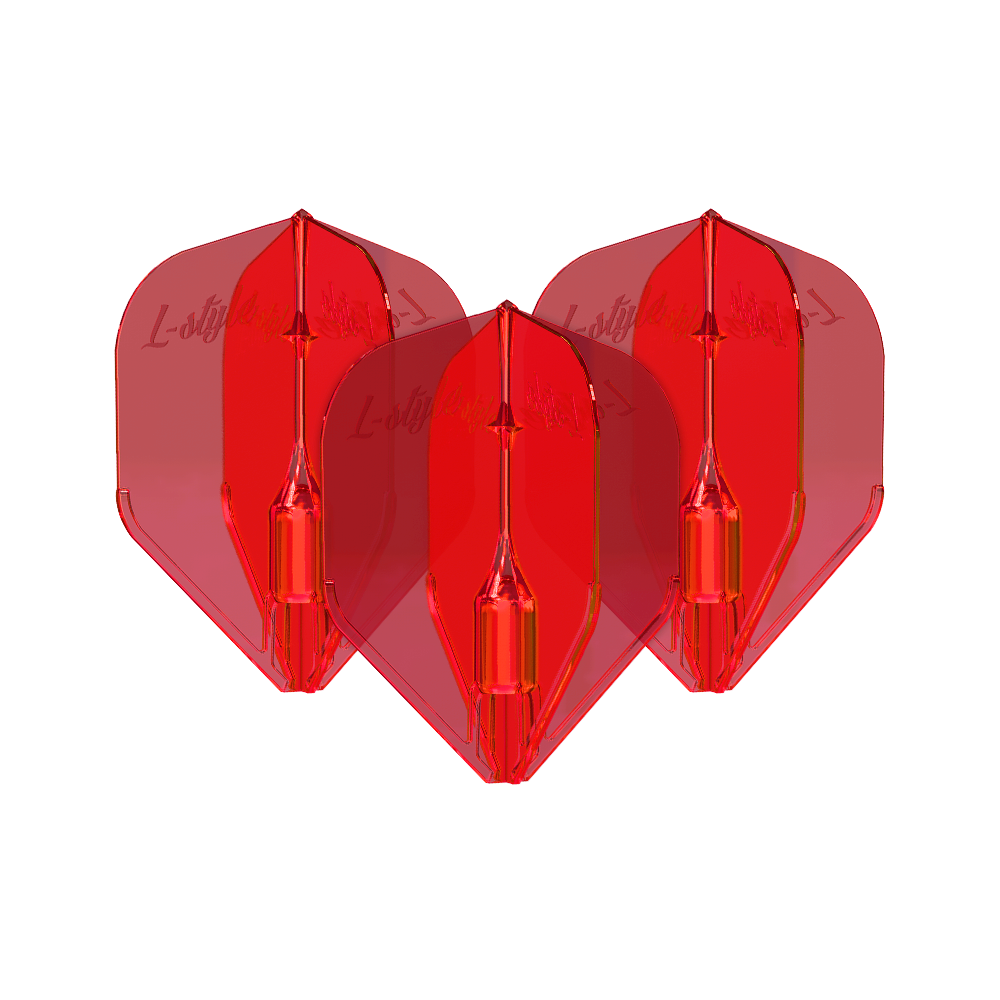 L-Style Fantom L3EZ Flights Red Das Bild zeigt drei rote L-Style Fantom L3EZ Flights. Diese Flights werden als Zubehör für Dartpfeile verwendet.