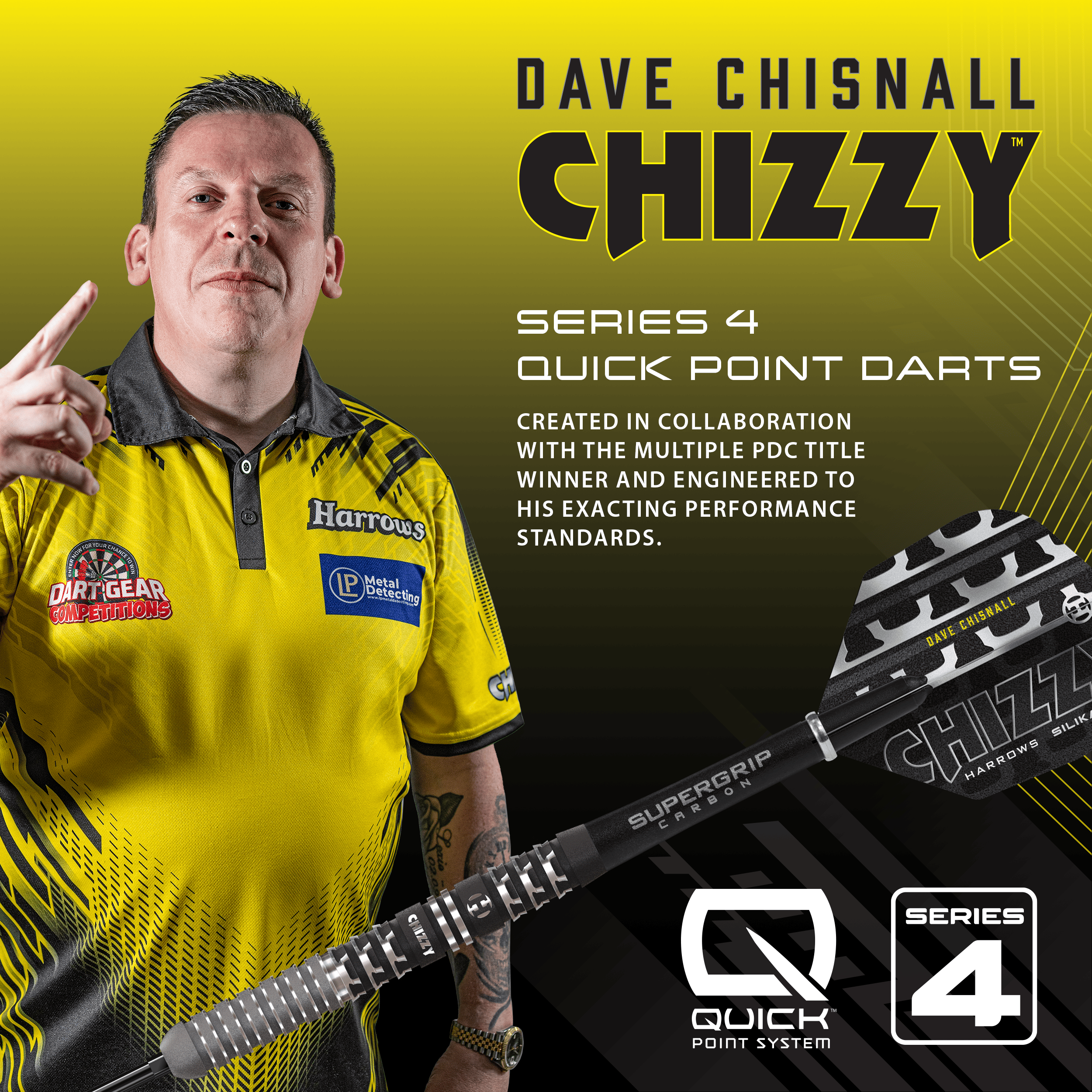 Harrows Dave Chisnall Chizzy Series 4 Softdarts Harrows Dave Chisnall Chizzy Series 4 Softdarts sind auf diesem Bild zu sehen. Das Produkt ist ein spezieller Softdart für Dartspieler.