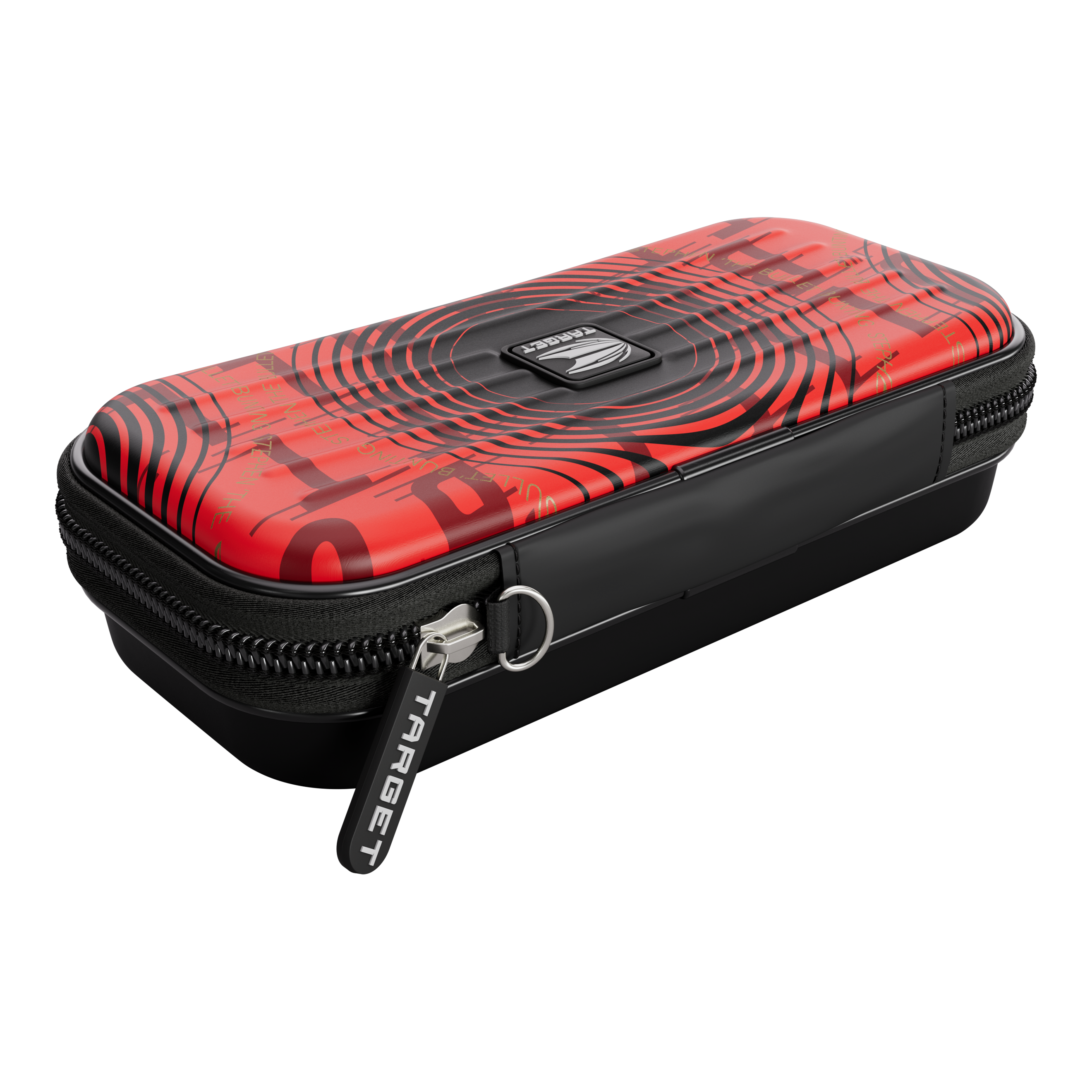 Target Takoma Stephen Bunting Dartcase Das Bild zeigt das Produkt "Target Takoma Stephen Bunting Dartcase". Das Dartcase ist rot-schwarz gestaltet und hat einen Reißverschluss mit dem Schriftzug "TARGET".