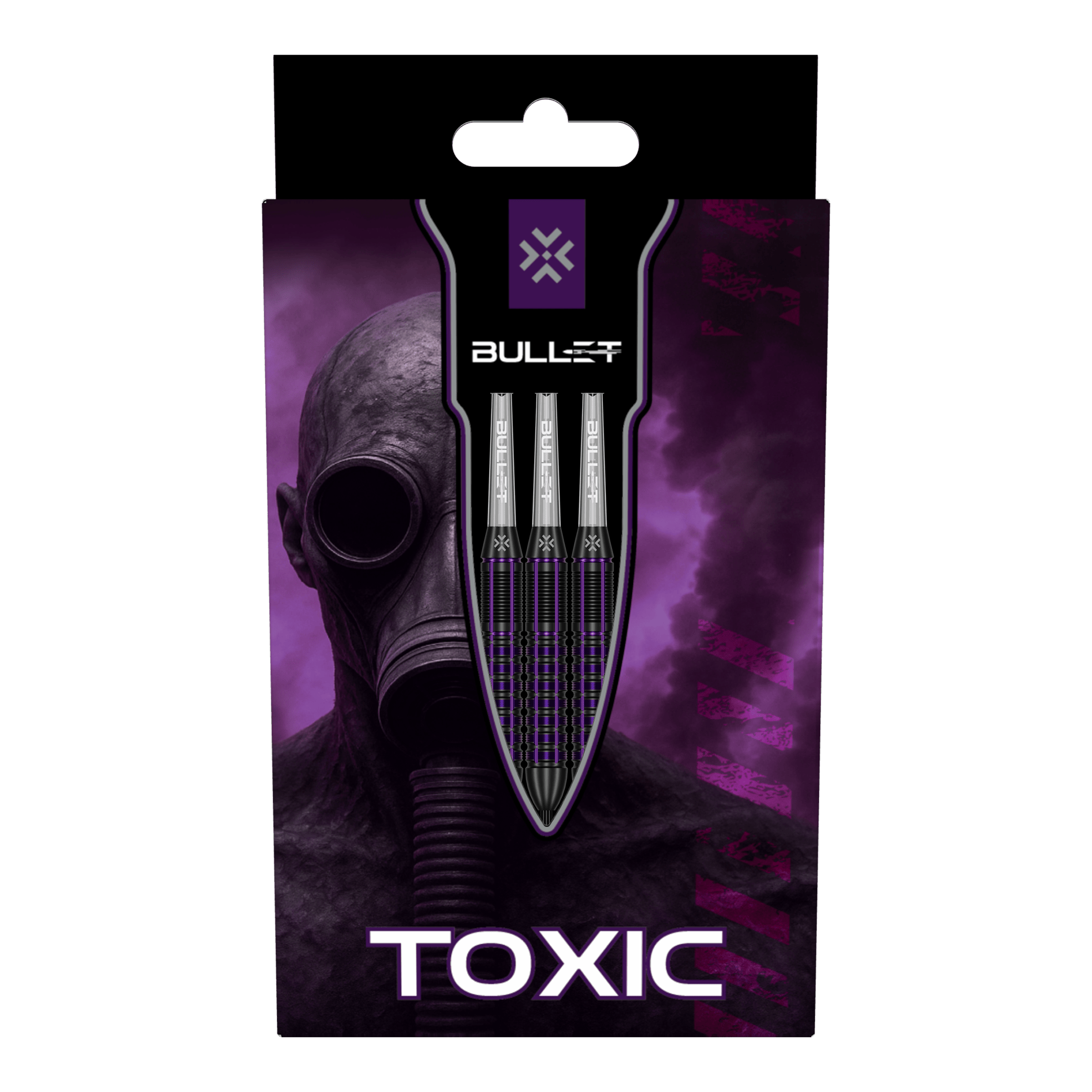 Bullet Toxic Brass Steeldarts - 23g Das Bild zeigt drei Bullet Toxic Brass Steeldarts - 23g. Sie sind aus Messing gefertigt und wiegen jeweils 23 Gramm.