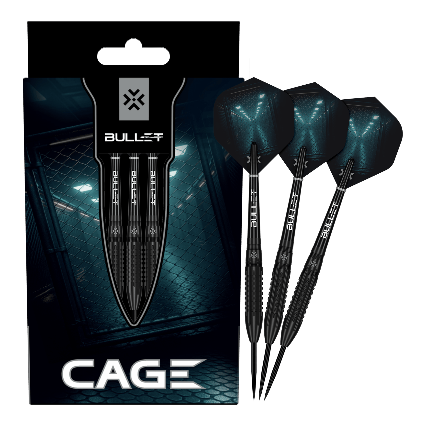 Abgebildet sind die Bullet Cage Steeldarts. Das Produkt eignet sich ideal für Dartspieler.