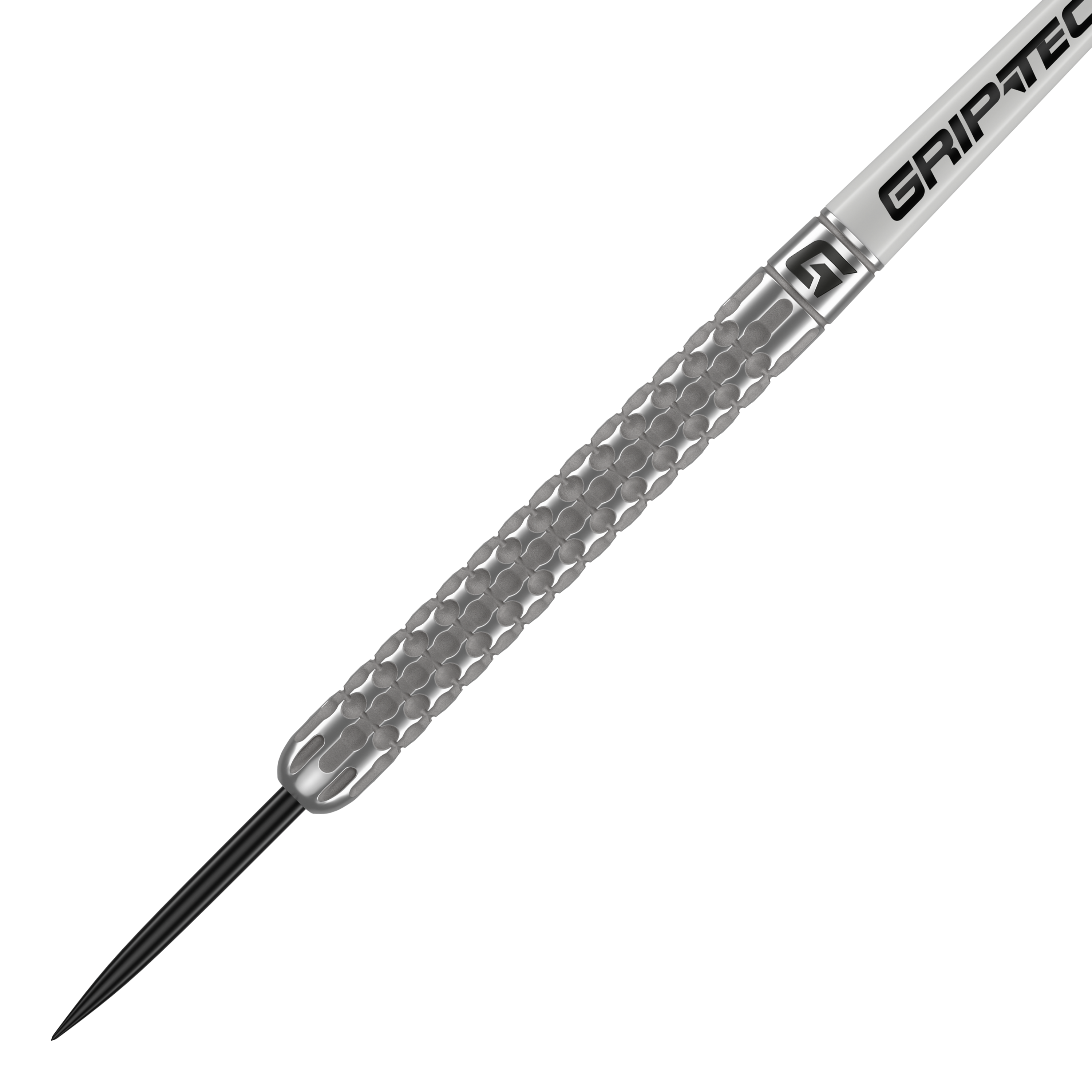 GOAT Fairway V1 Tungsten Steeldarts Das Bild zeigt einen GOAT Fairway V1 Tungsten Steeldart. Der Dart hat eine silberne, strukturierte Oberfläche und eine schwarze Spitze.