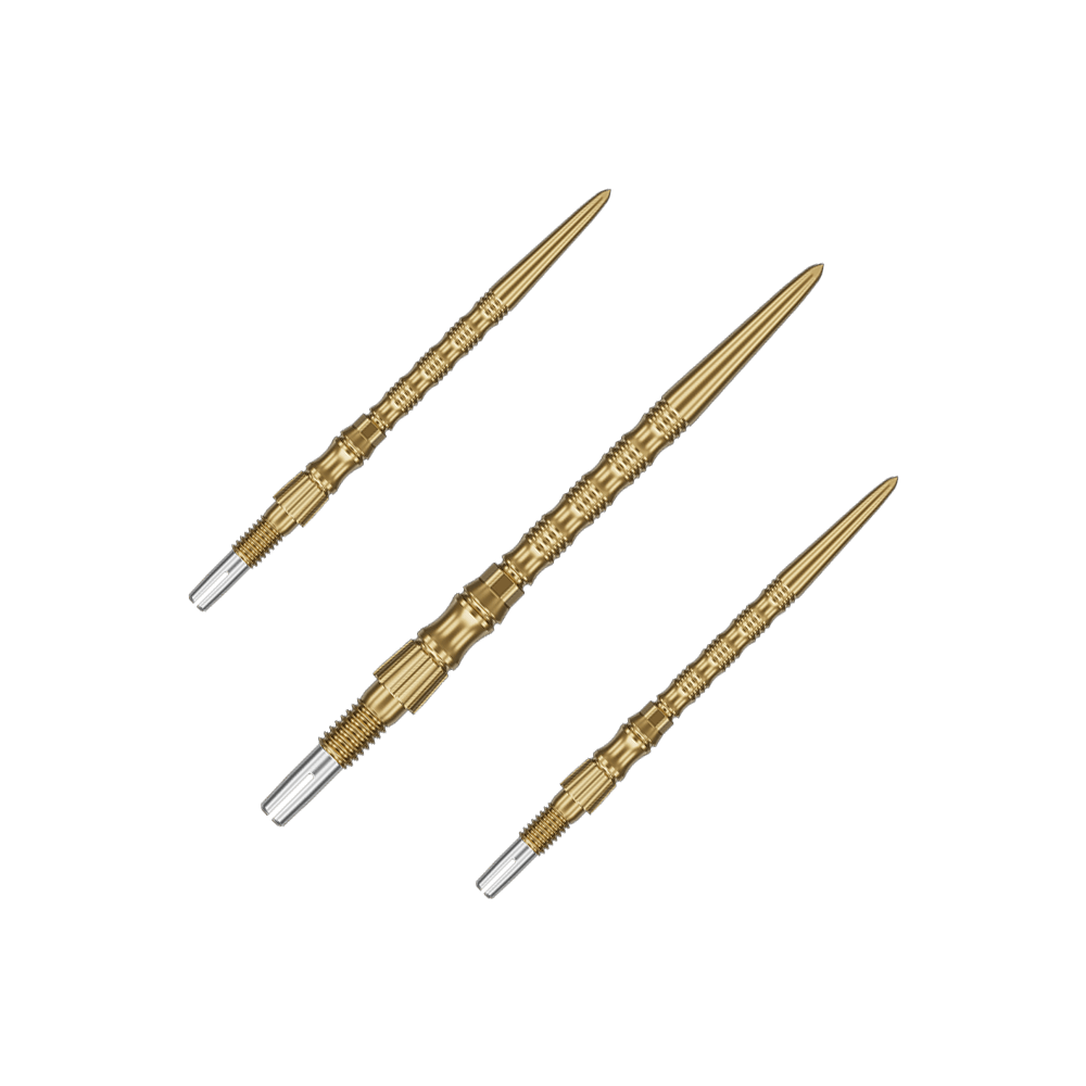 Target Signature Swiss Point TRB Steeldartspitzen - Gold Ein Set von Target SwissPoint Signature TRB Dartspitzen in Gold mit 35mm Länge wird gezeigt. Die Dartspitzen sind zusammen abgebildet.