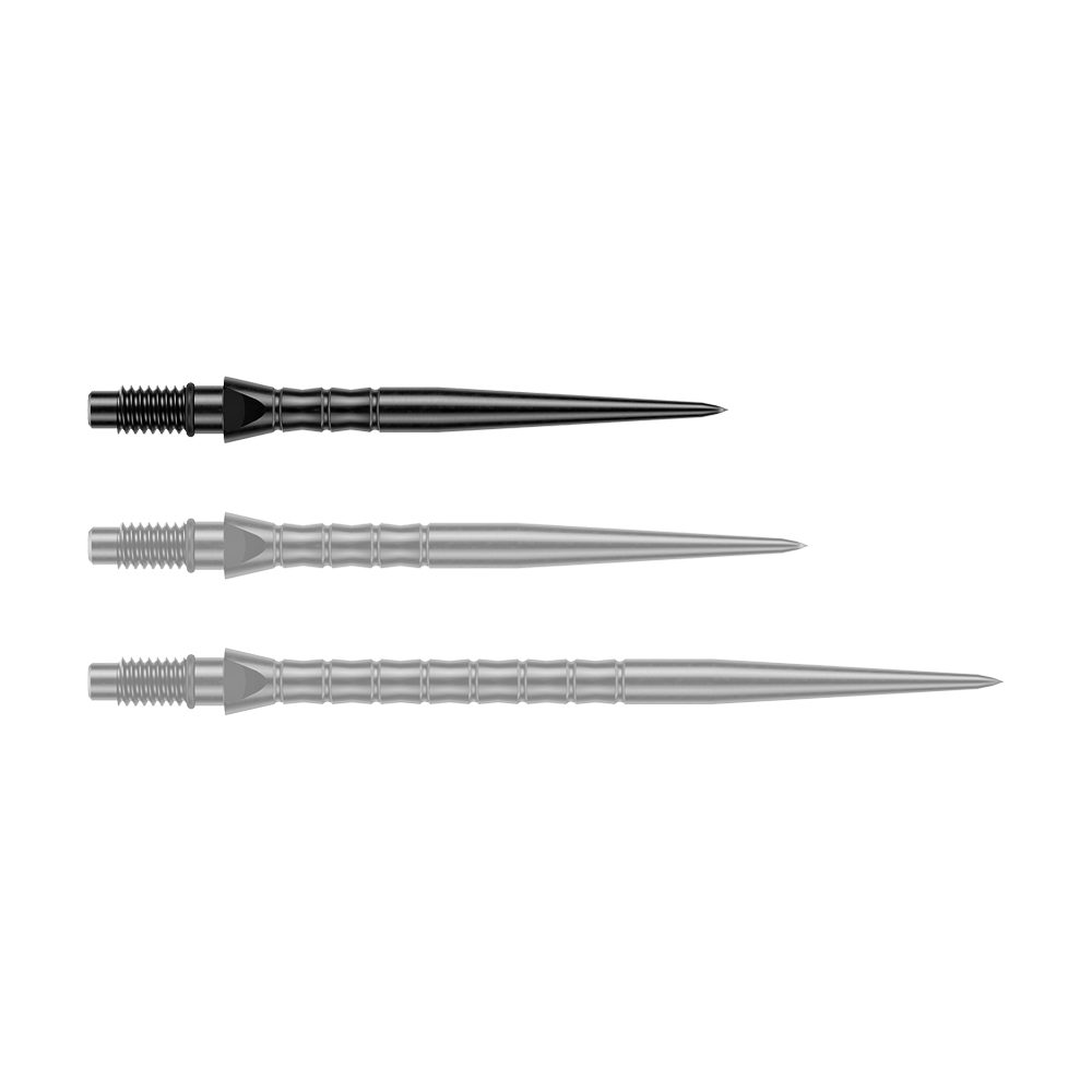 Winmau Switch Point Wave Steeldartspitzen - Schwarz Zu sehen sind schwarze Steeldartspitzen mit einer Länge von 26 mm. Diese Spitzen eignen sich für das Dartspiel mit Steeldarts.