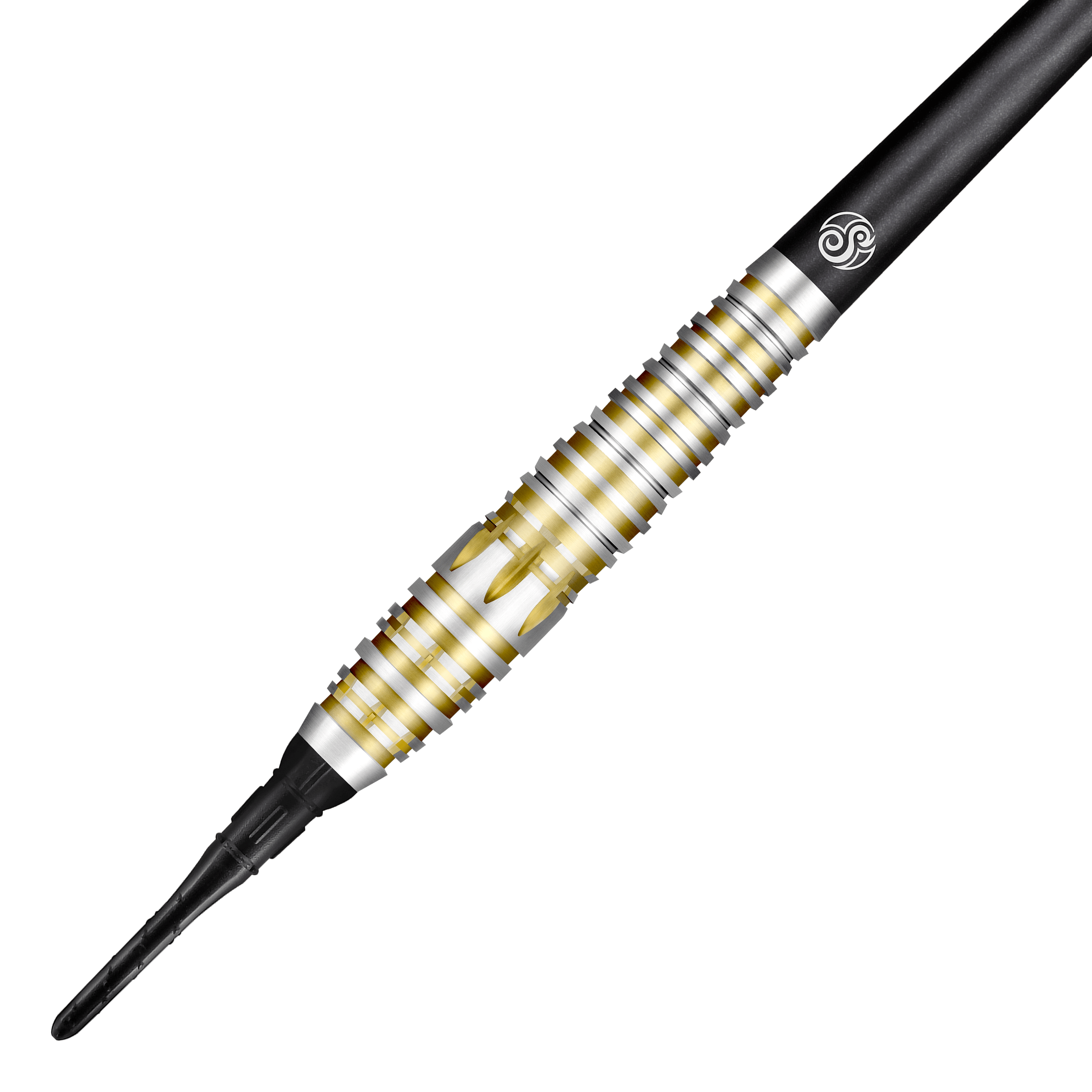Shot Celt Balor Softdarts Dies ist ein Shot Celt Balor Softdart. Der Dartpfeil hat ein silbernes und goldenes Ringdesign mit einer schwarzen Spitze.