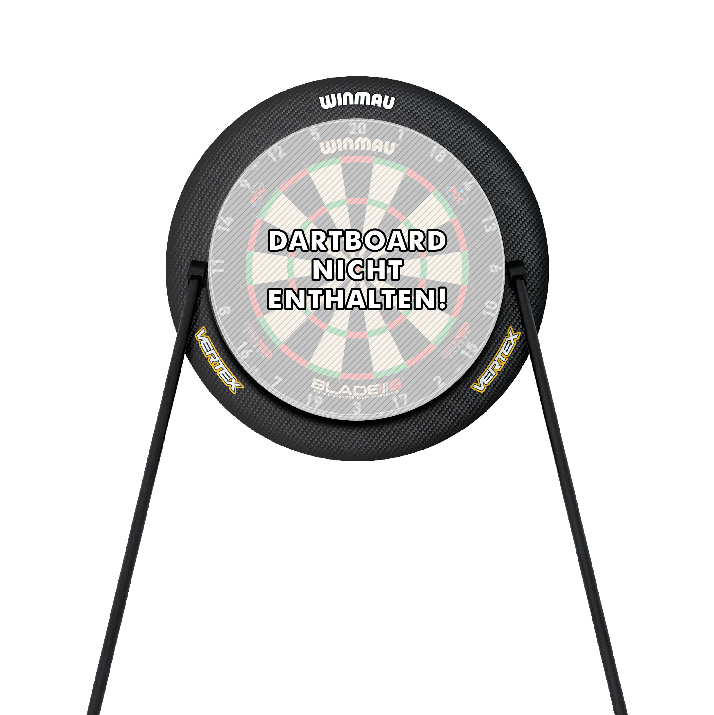 Das Bild zeigt den Winmau Vertex Dartboard Ständer. Auf dem Dartboard steht: "Dartboard nicht enthalten!"
