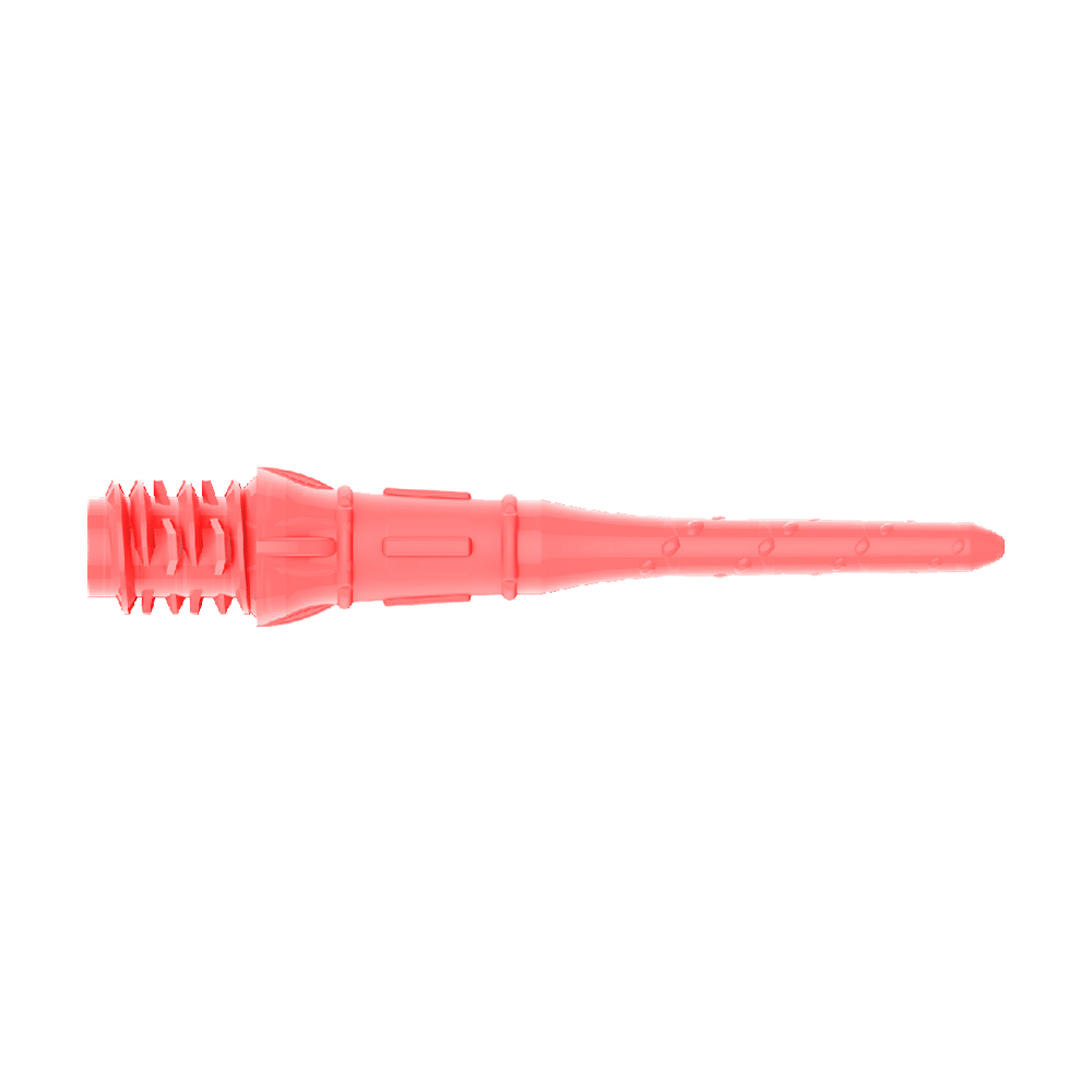 Premium Lippoints (30er Pack) - Spitzen Das Bild zeigt eine pinke Dartspitze aus Kunststoff. Sie ist lang, schmal und hat an einem Ende Gewinde für die Befestigung.