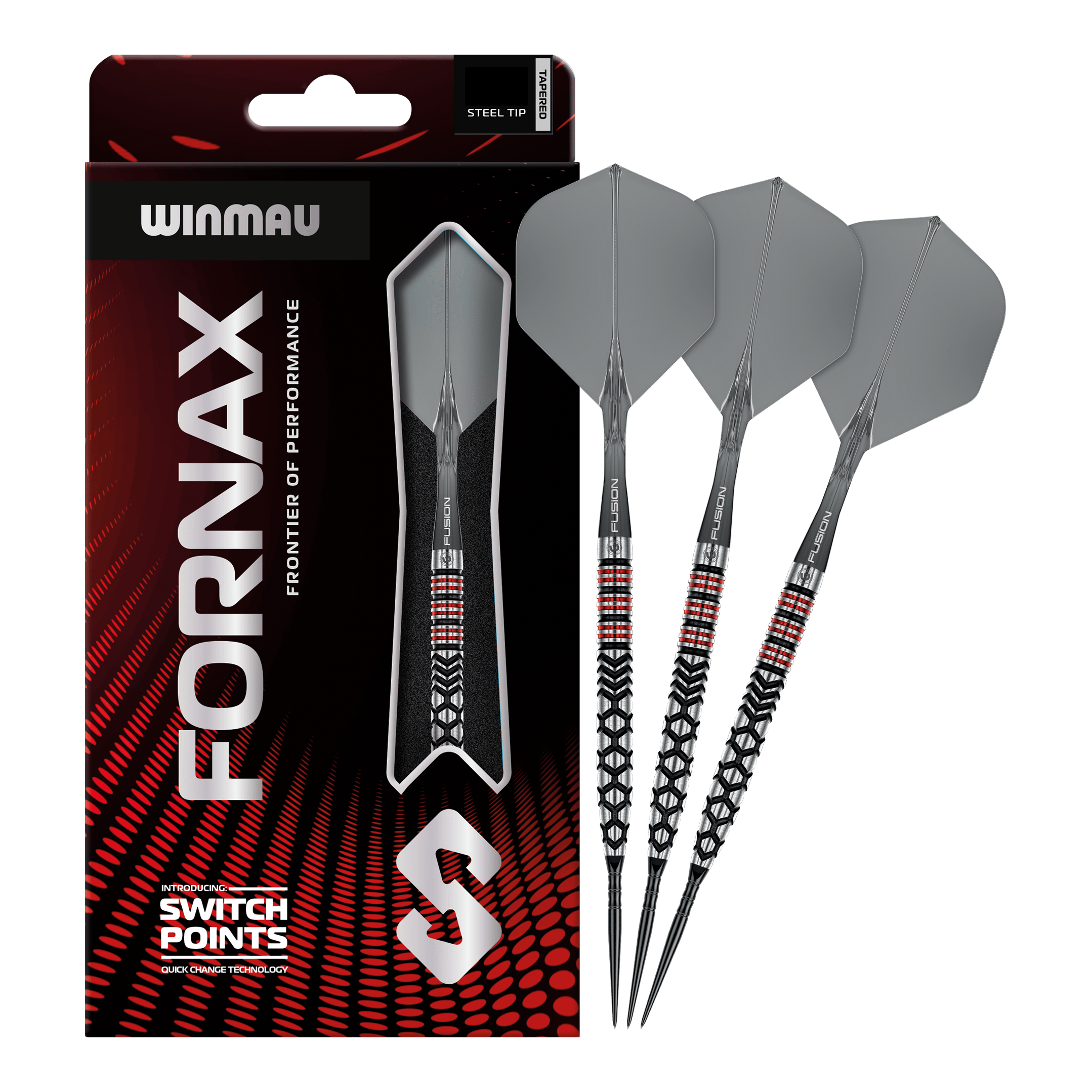 Winmau Fornax Tapered Switch Point Steeldarts Das Bild stellt die Winmau Fornax Tapered Switch Point Steeldarts dar. Sie sind hochwertige Steeldarts für ambitionierte Spieler.