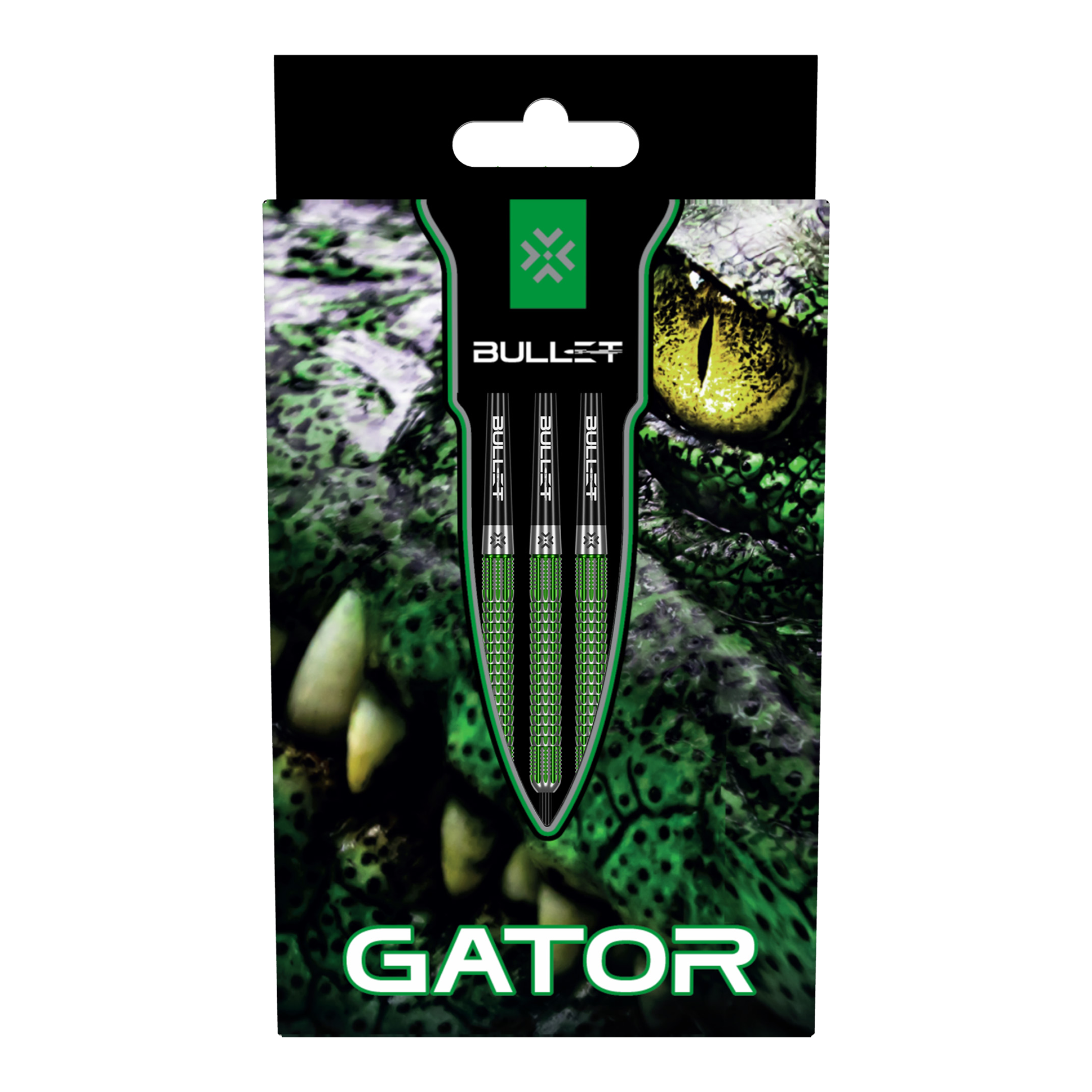 Abgebildet sind die Bullet Gator Steeldarts. Sie sind speziell für Präzision und Kontrolle beim Dartspiel entwickelt.
