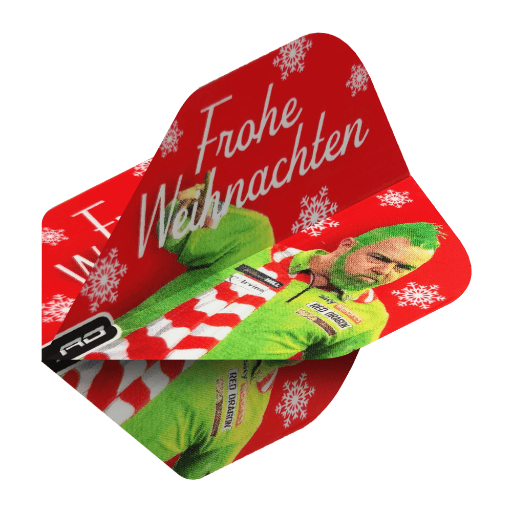 Red Dragon Peter Wright Grinch Standard Weihnachtsflights Das Bild zeigt die Red Dragon Peter Wright Grinch Standard Weihnachtsflights. Diese Flights sind für Darts im Weihnachtsdesign geeignet.