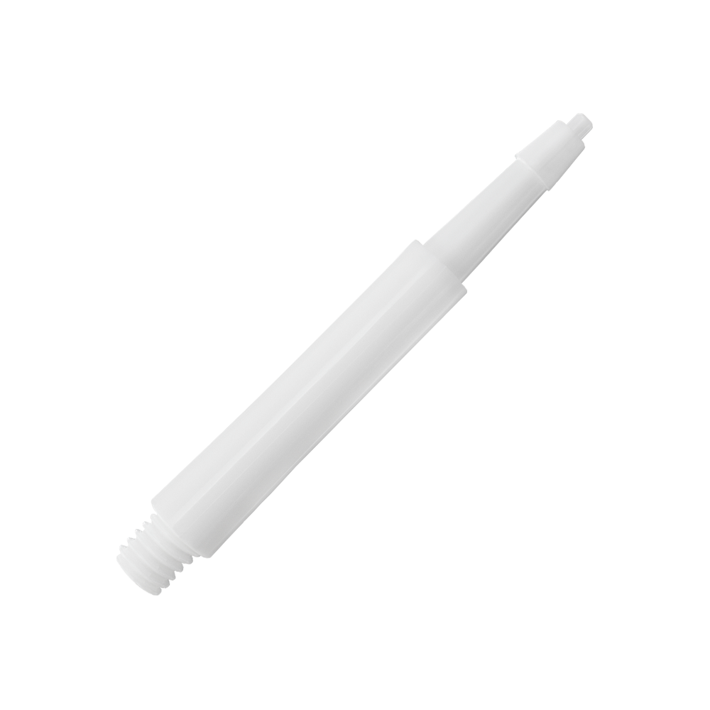 Das Bild zeigt einen weißen Harrows Clic Standard Shaft. Es handelt sich um ein Zubehörteil für Dartpfeile.