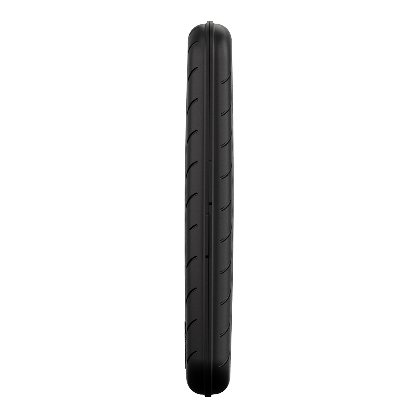 Harrows Slimcase Darttasche Das Bild zeigt eine schwarze, schlanke Darttasche von der Seite. Die Oberfläche ist glatt mit leichten Rillen.