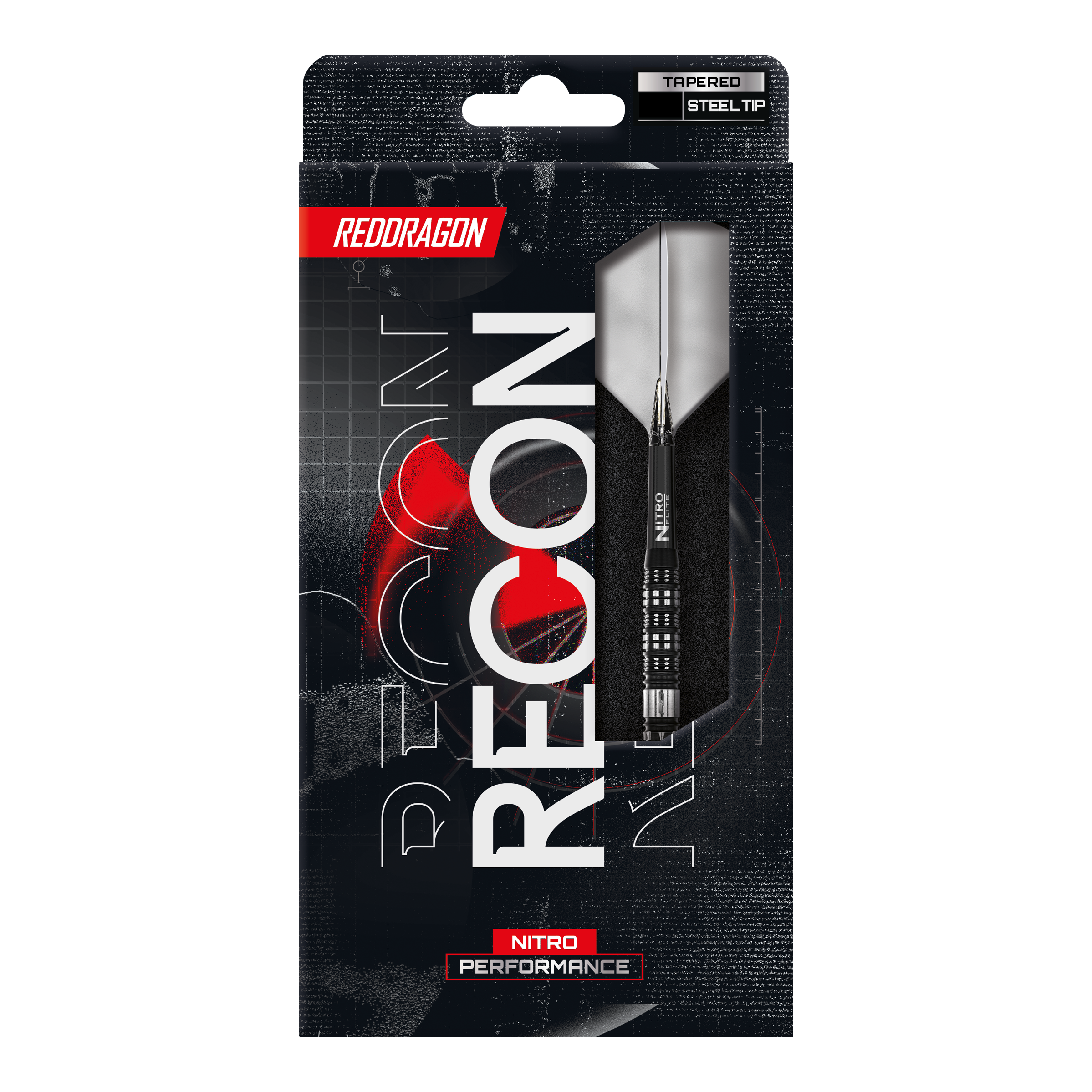Red Dragon Recon Tapered Steeldarts. Hier sieht man das Design der konisch zulaufenden Steeldarts.