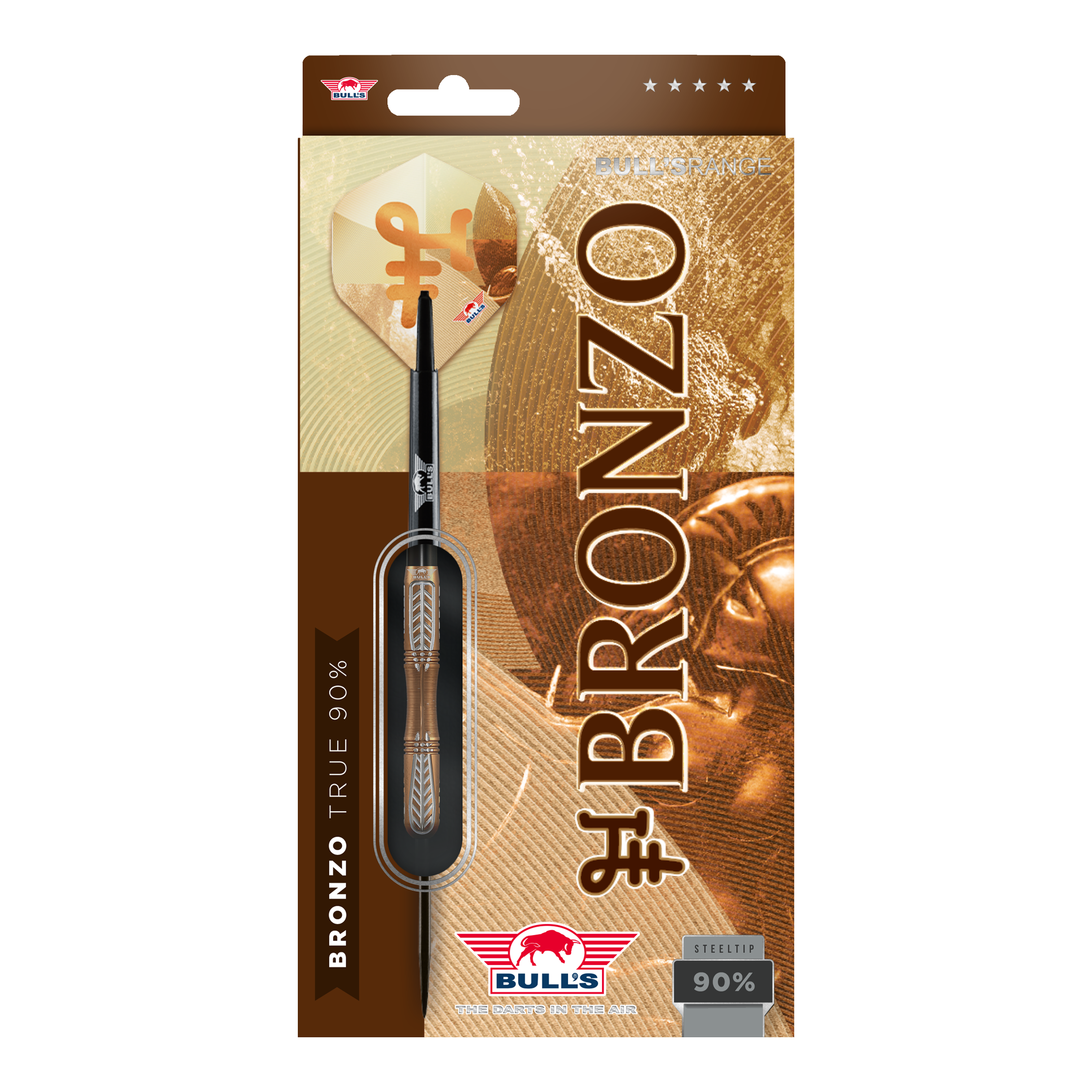 Hier sieht man die Bulls NL Bronzo True Steeldarts - 23g. Die Steeldarts sind in traditioneller Form gestaltet.