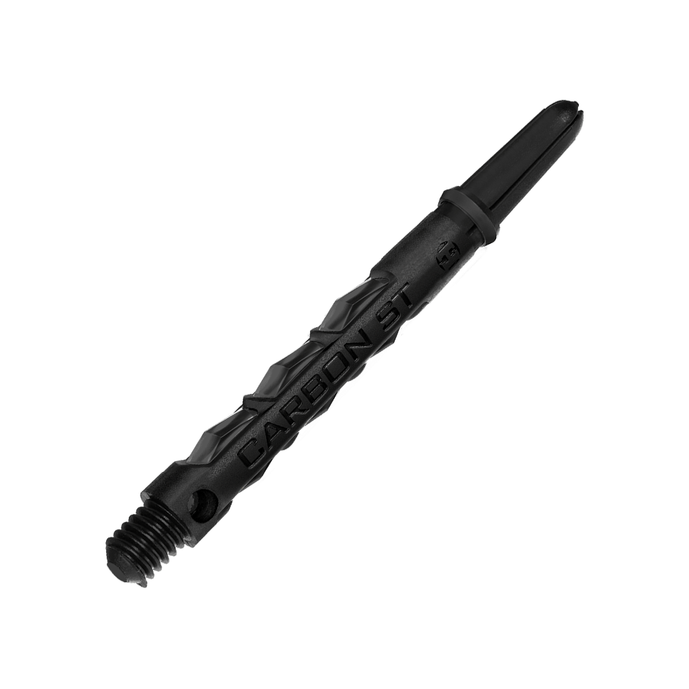 HR436_Harrows_Carbon_ST_Shafts_Schwarz_47mm_2 Das Bild zeigt einen schwarzen Harrows Carbon ST Shaft. Der Schaft ist aus robustem Material gefertigt und besitzt eine geriffelte Struktur.