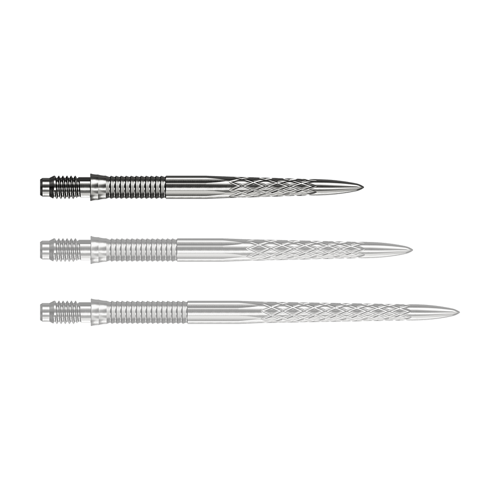 Mission R2.5 Rapid Point DSX Dartspitzen - Silber Abgebildet ist eine einzelne Mission R25 Rapid Point DSX Dartspitze in Silber mit 30mm Länge. Sie wird häufig für Präzision und Haltbarkeit beim Dartspielen verwendet.