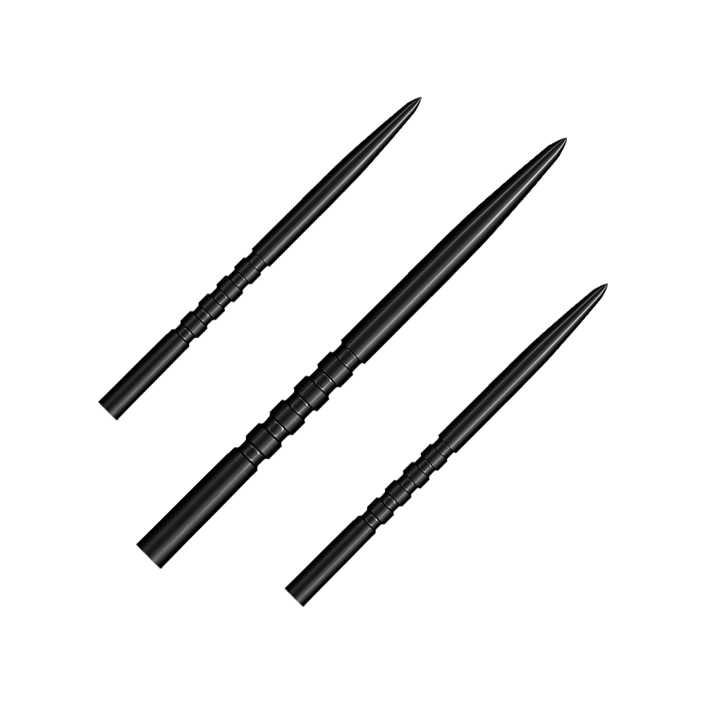 Ein Bild zeigt ein Produkt mit dem Namen SM3823_Shot_Grip_Point_Steeldartspitzen_Schwarz_45mm_1Set. Das Produkt ist vermutlich ein Set von schwarzen Dartspitzen.