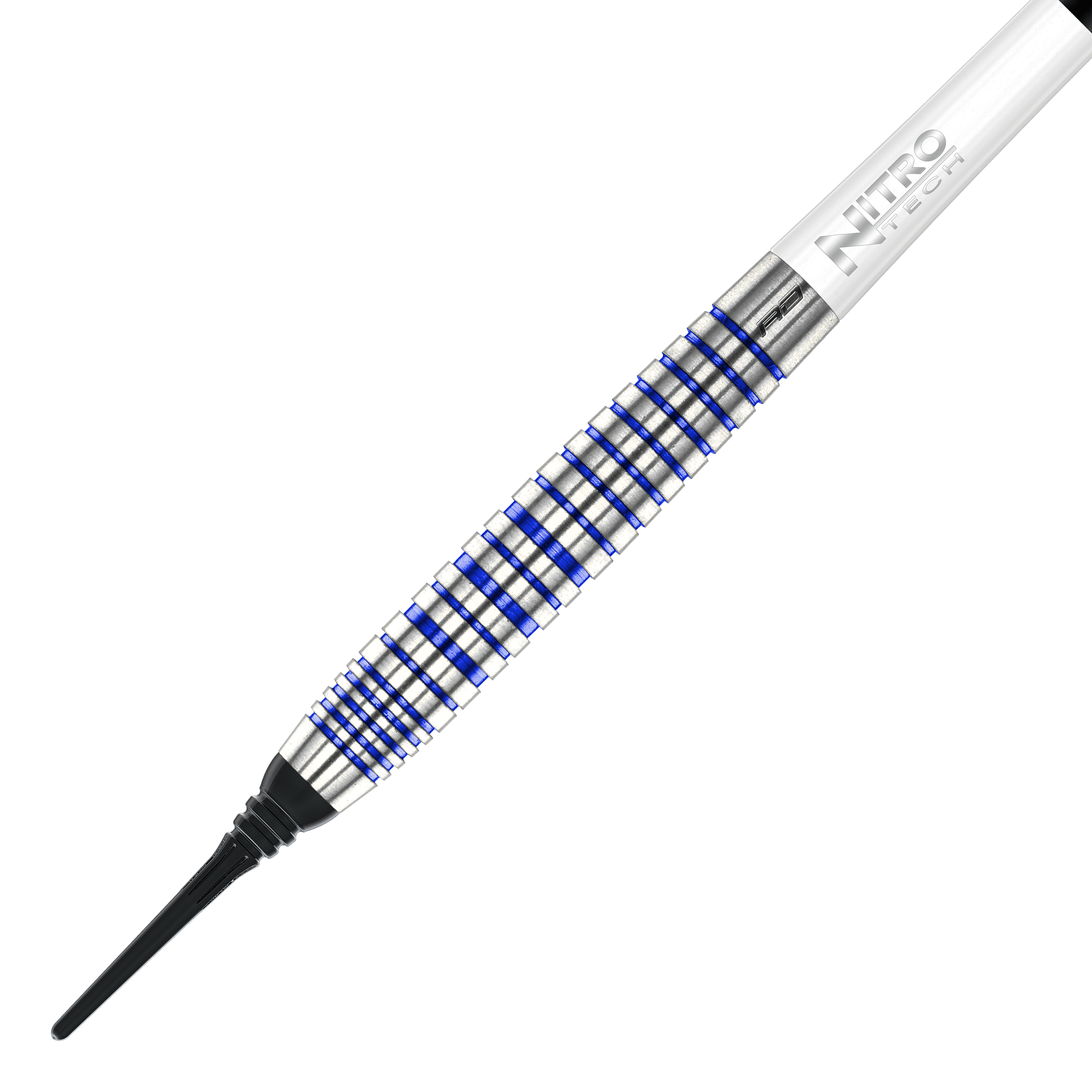 Das Bild zeigt einen Softdart namens "Red Dragon Luke Humphries TX3 Cool Blue SE" mit einem Gewicht von 20g. Der Dart hat ein silbernes Barrel mit blauen Ringen und einen weißen Schaft.