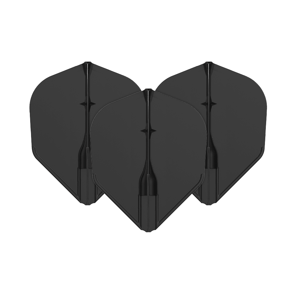 L-Style L3EZ Flights Auf dem Bild sind drei schwarze Dartflights zu sehen. Sie sind in einer Reihe angeordnet und haben eine klassische Form.