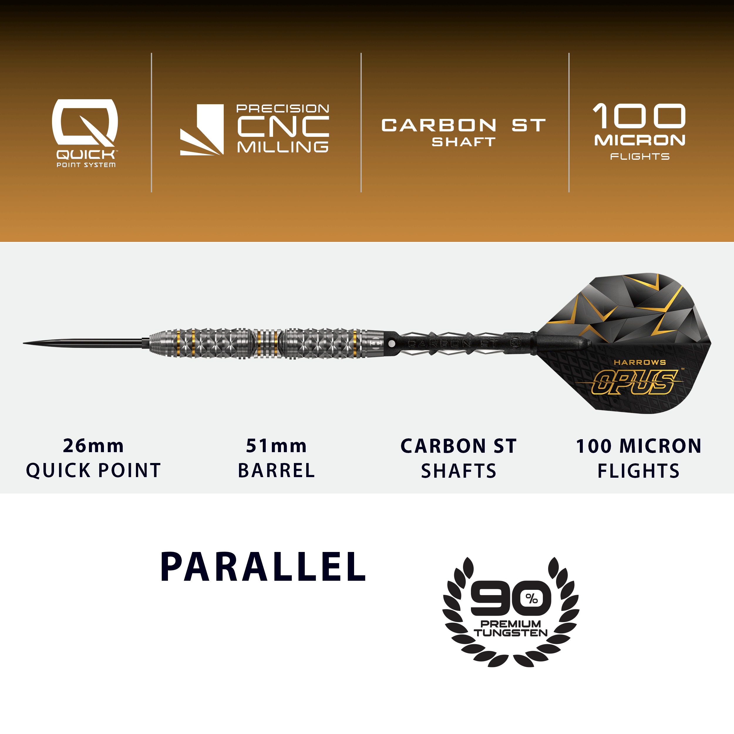 Harrows Opus Quick Point Steeldarts Das Bild präsentiert die Harrows Opus Quick Point Steeldarts - 23g. Sie zeichnen sich durch ihre hochwertige Verarbeitung aus.
