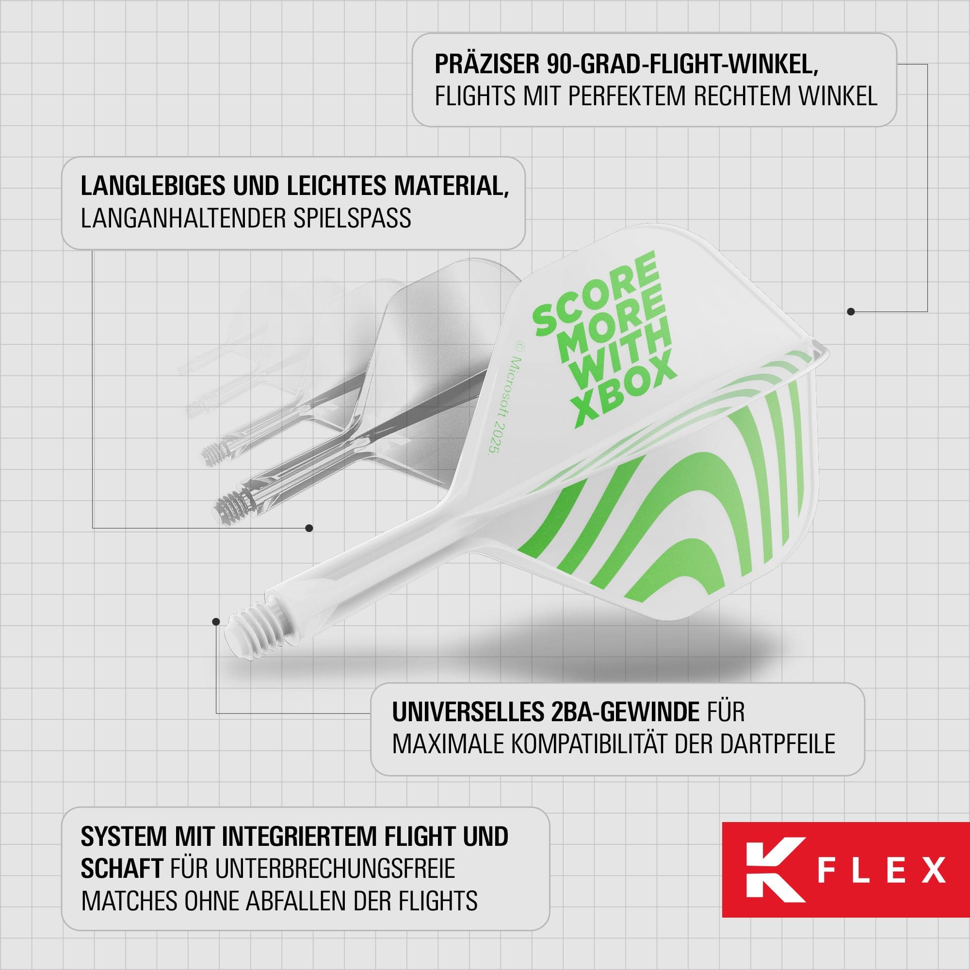 Target Xbox K-Flex No6 Flights - Weiß Abgebildet sind die Target Xbox K-Flex No6 Flights - Weiß. Es handelt sich um weiße Dart-Flights in No6-Form von Target.