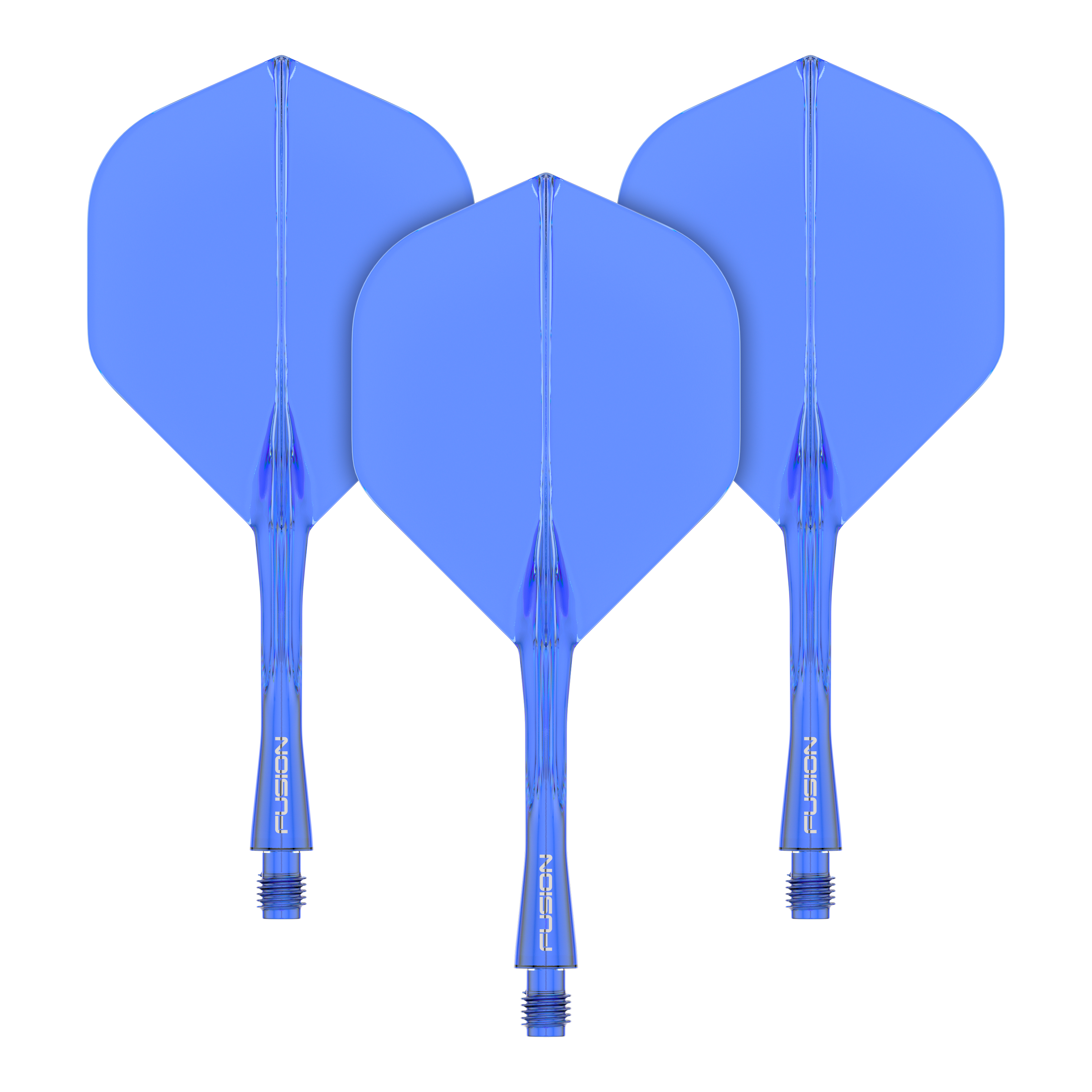 Zu sehen ist das Winmau Fusion Flight Shaft System in Blau, 28mm. Das Set eignet sich als Dartzubehör für den Dartsport.