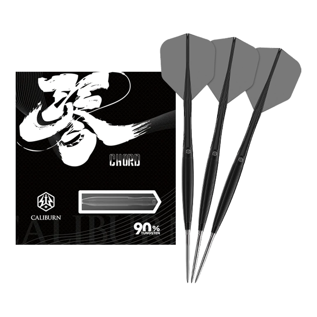 Das Bild zeigt die Caliburn Chord C2 Steeldarts - 23,5g. Die Darts sind in voller Länge abgebildet.