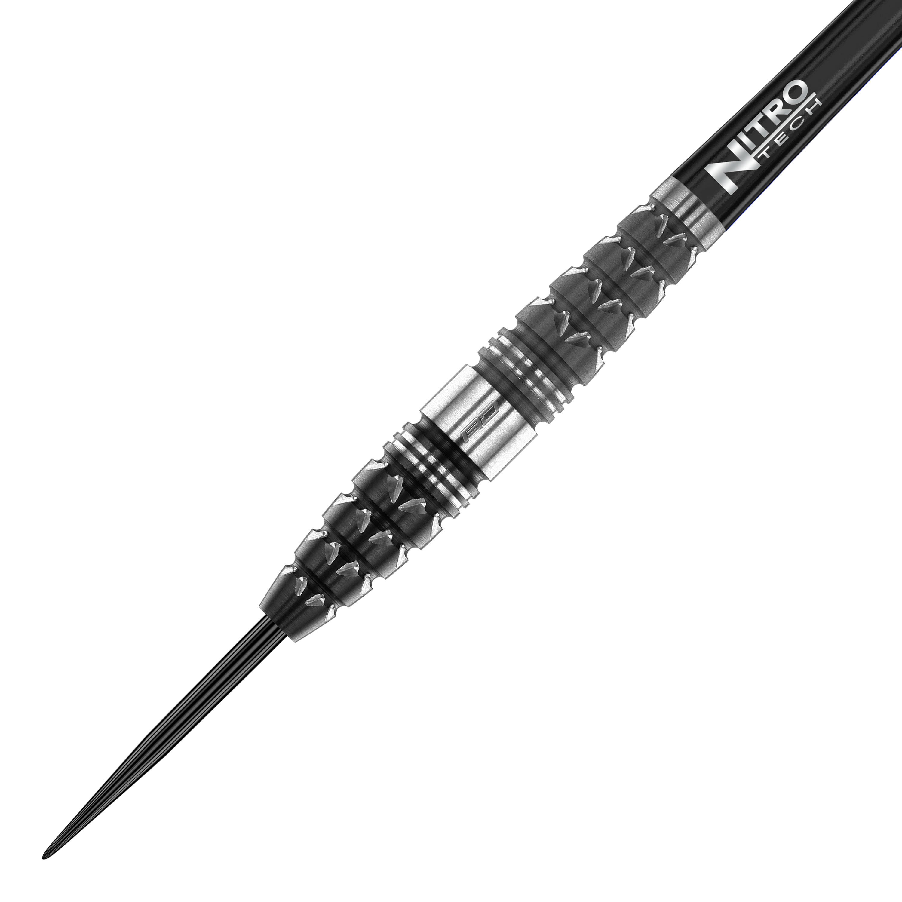 Red Dragon Paradym Torpedo Steeldarts Das Bild zeigt einen Red Dragon Paradym Torpedo Steeldart. Der Dart hat ein schwarzes und silbernes, strukturiertes Barrel und eine Spitze aus Metall.