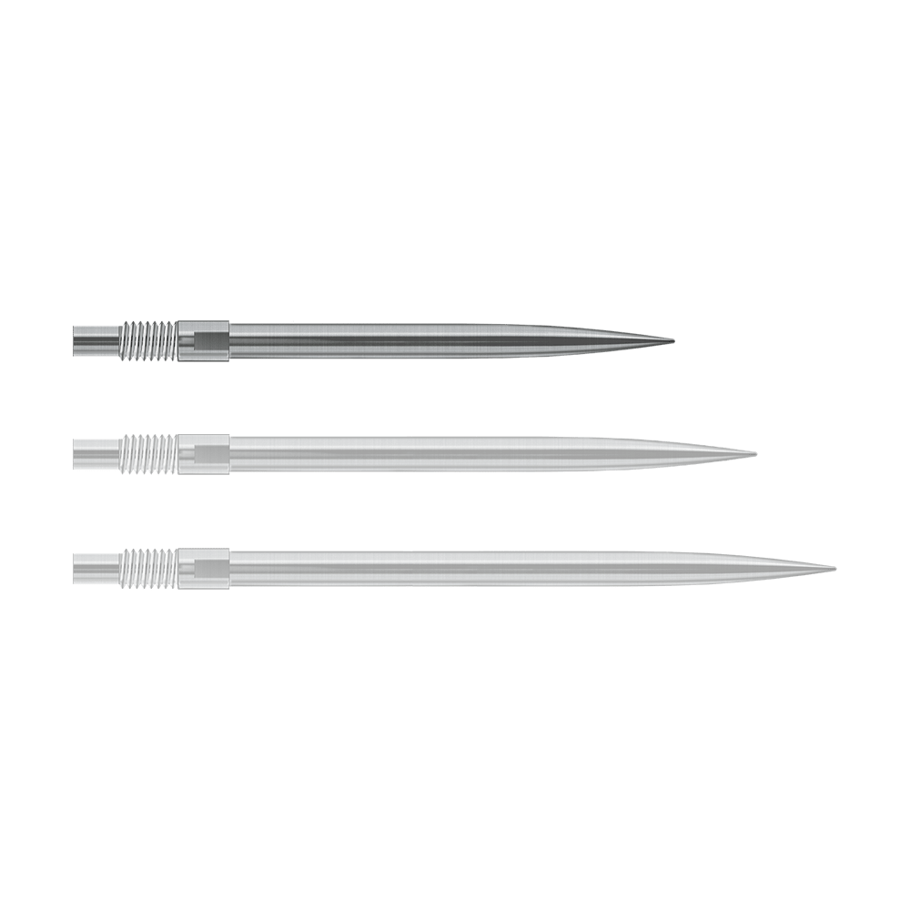 Harrows Quick Point Dartspitzen - Silber Abgebildet sind Harrows QuickPoint Dartspitzen in Silber, 30mm lang. Das Foto stellt das Produkt aus einer anderen Perspektive dar.