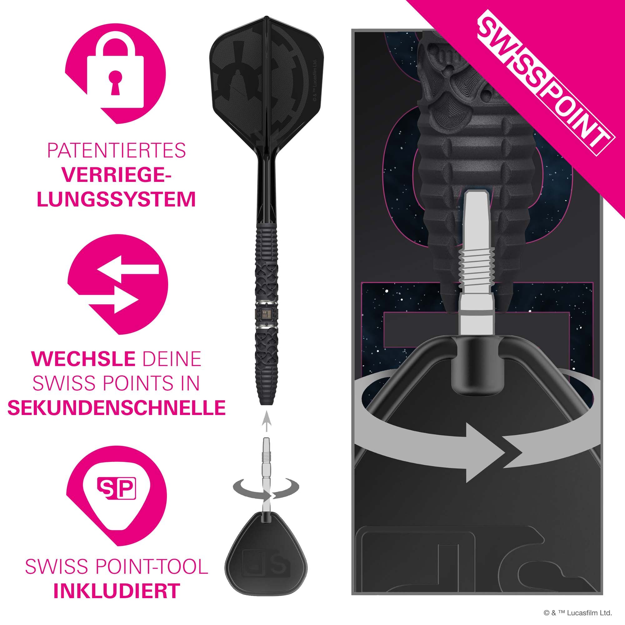 Target Star Wars Darth Vader 95 Swiss Point Steeldarts Dieses Bild zeigt die Target Star Wars Darth Vader 95 Swiss Point Steeldarts. Die Darts sind im Star Wars Design mit Darth Vader-Motiv gestaltet.