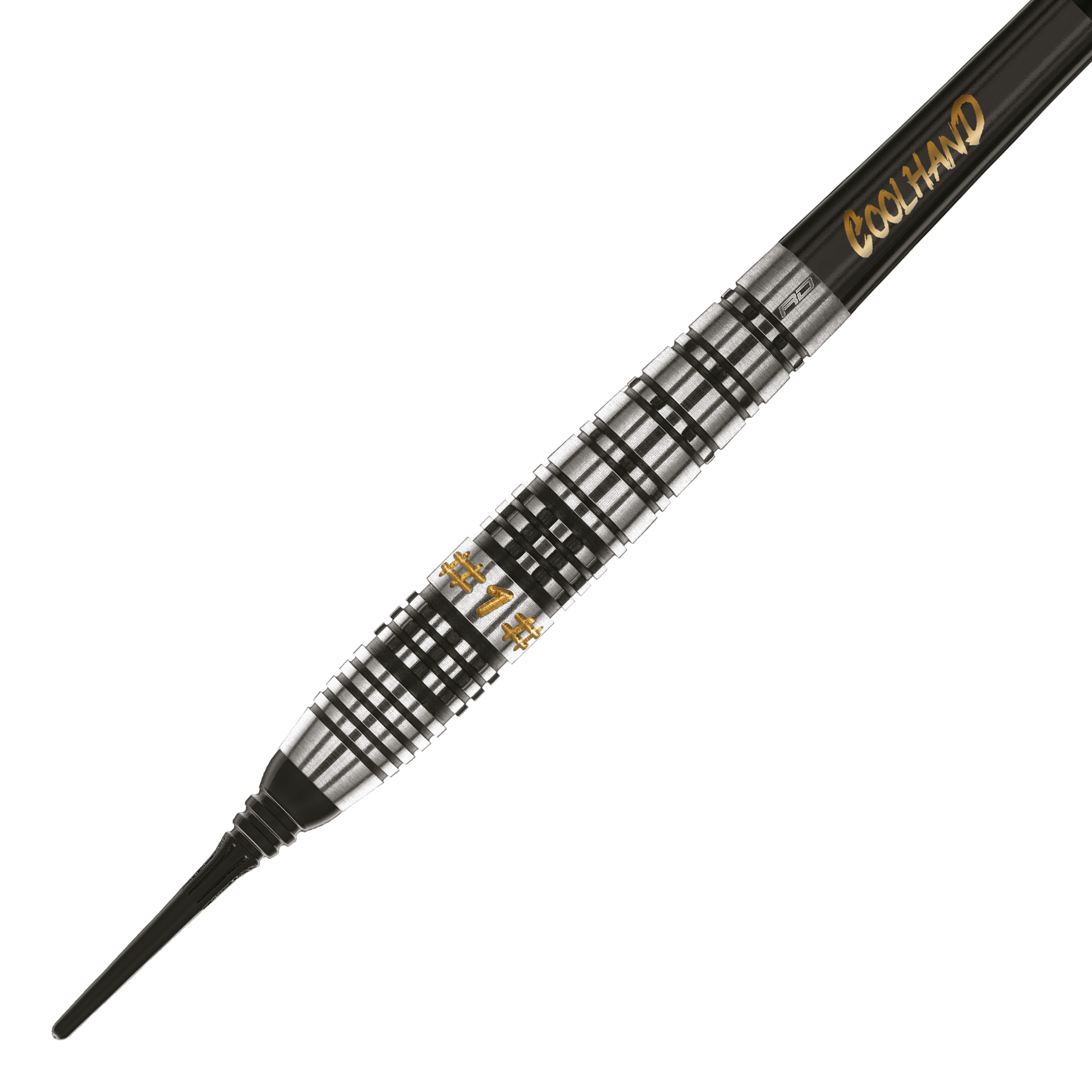 Red Dragon Luke Humphries Prestige Softdarts - 20g Das Bild zeigt einen Softdart namens "Red Dragon Luke Humphries Prestige Softdarts - 20g". Der Dart hat ein silber-schwarzes, geriffeltes Design mit goldener Schrift.