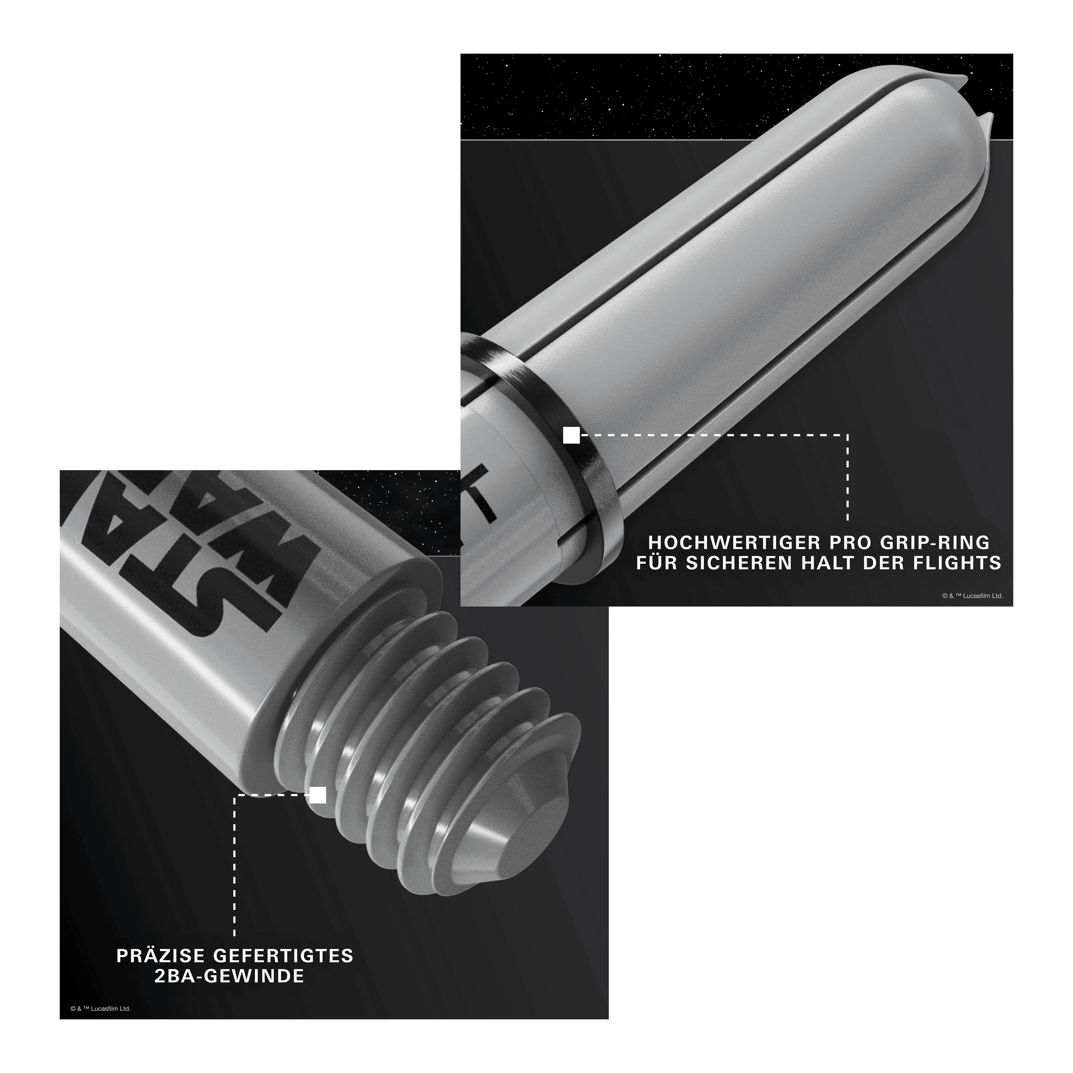Target Star Wars ProGrip Shafts - Grau Gezeigt wird das Produkt Target Star Wars ProGrip Shafts - Grau. Die robusten Dartschäfte sind in Grau gehalten.