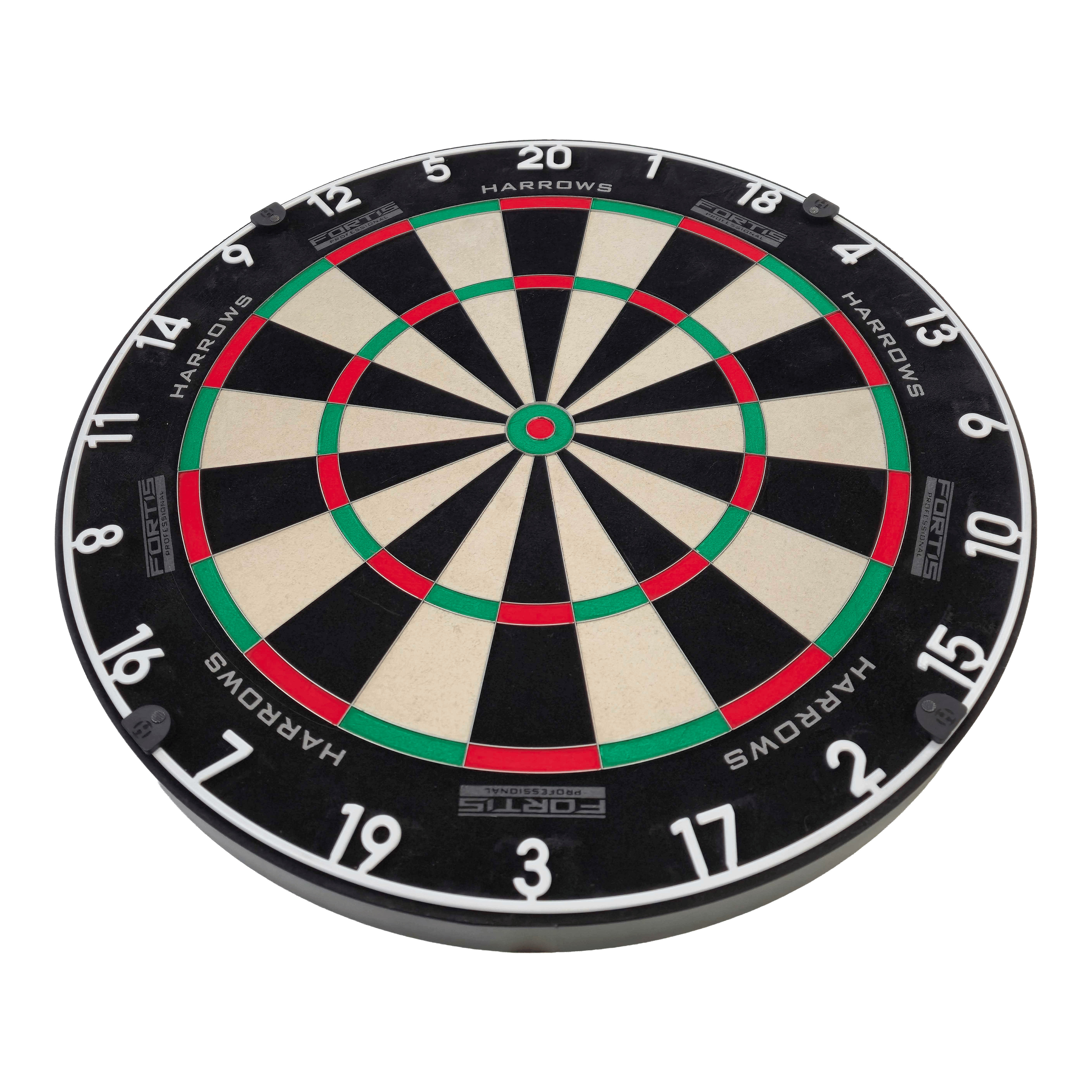 Harrows Fortis Steeldartboard Das Bild zeigt das Harrows Fortis Steeldartboard in einer Nahaufnahme. Die Dartscheibe ist für höchste Ansprüche entwickelt.