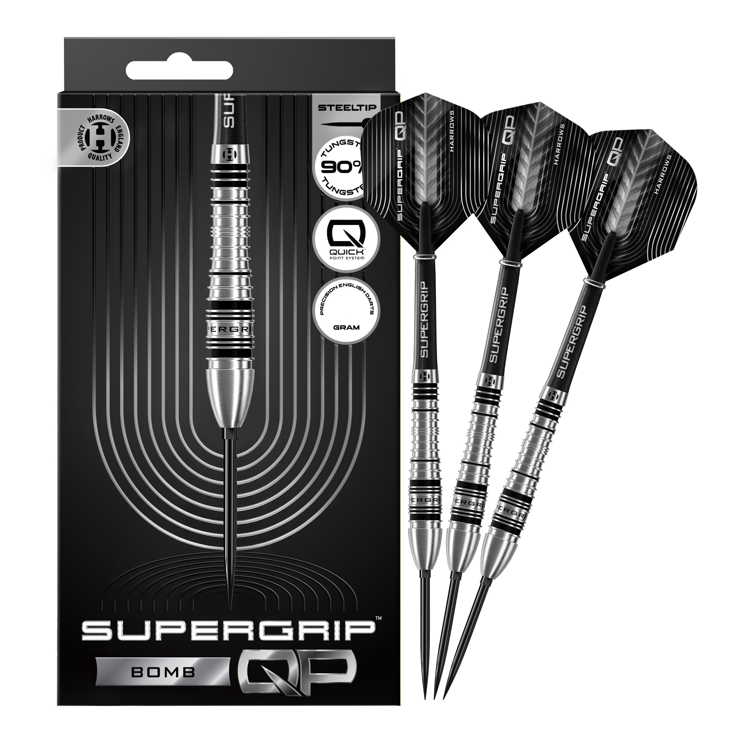 Harrows Supergrip Bomb Quick Point Steeldarts Abgebildet sind die Harrows Supergrip Bomb Quick Point Steeldarts in voller Länge. Sie eignen sich ideal für ambitionierte Dartspieler.