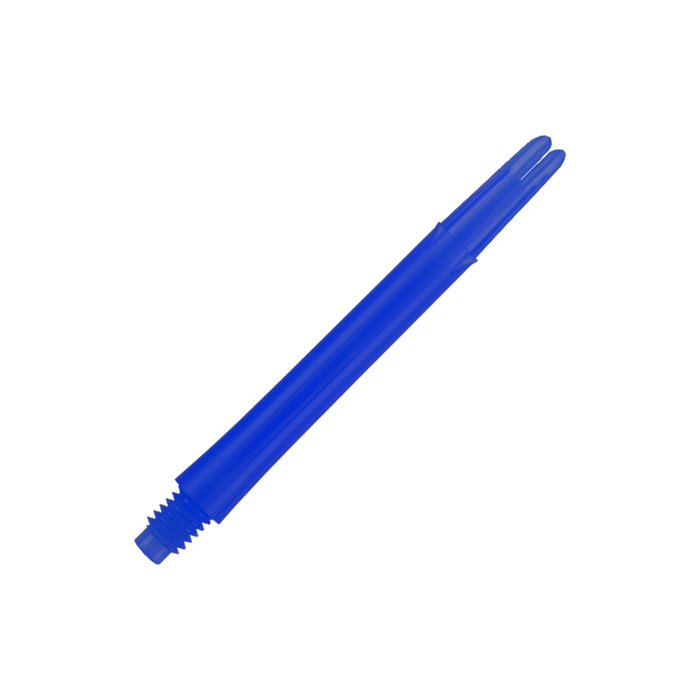 L-Style L-Shafts Locked Straight - Blue 330 Das Bild zeigt einen geraden, blauen Dartshaft ohne Kappen. Der Schaft ist aus Kunststoff und hat ein Gewinde an einem Ende.